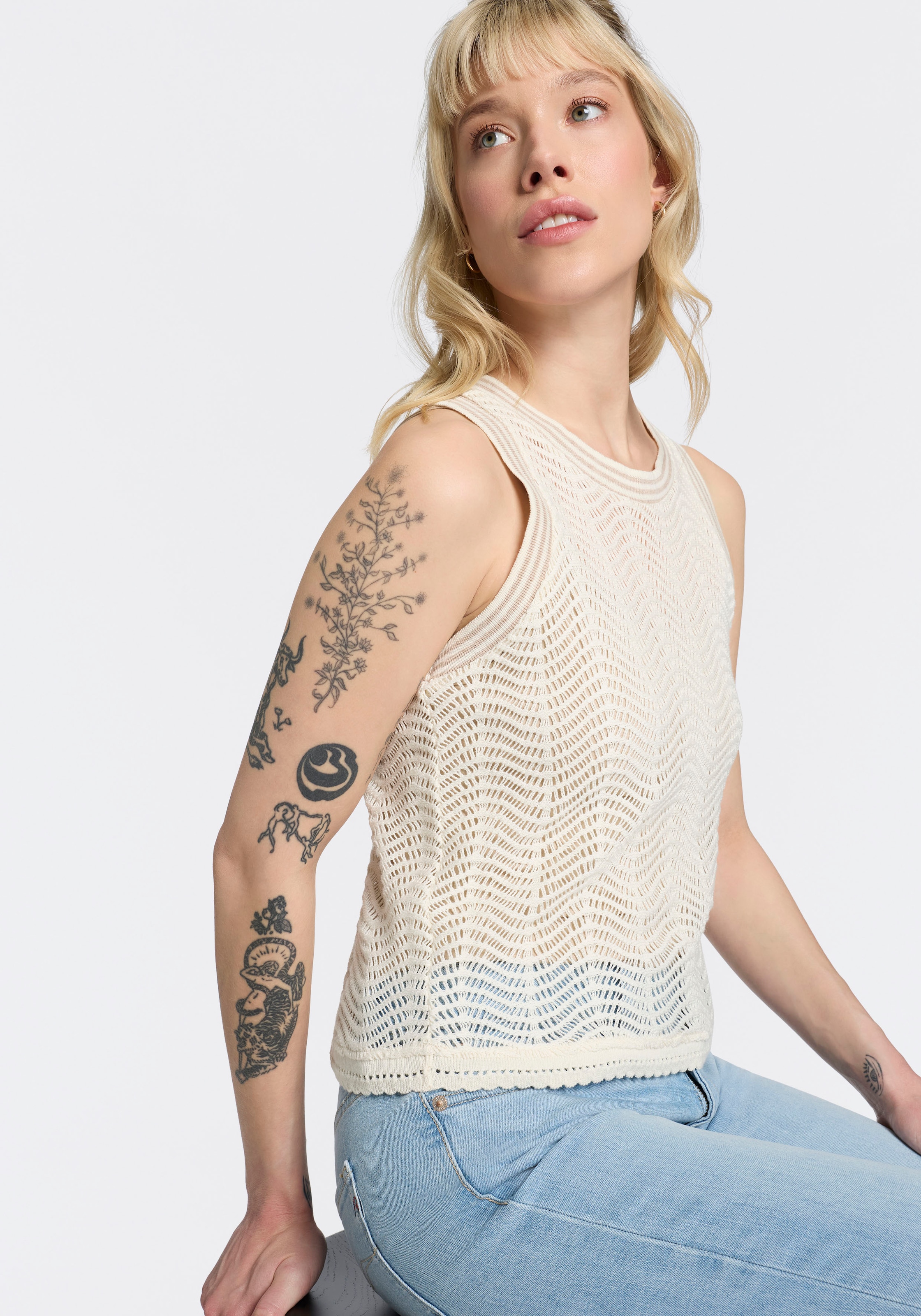 BOSS ORANGE Top en tricot »Ecela Premium Damenmode« semi-transparent, col rond