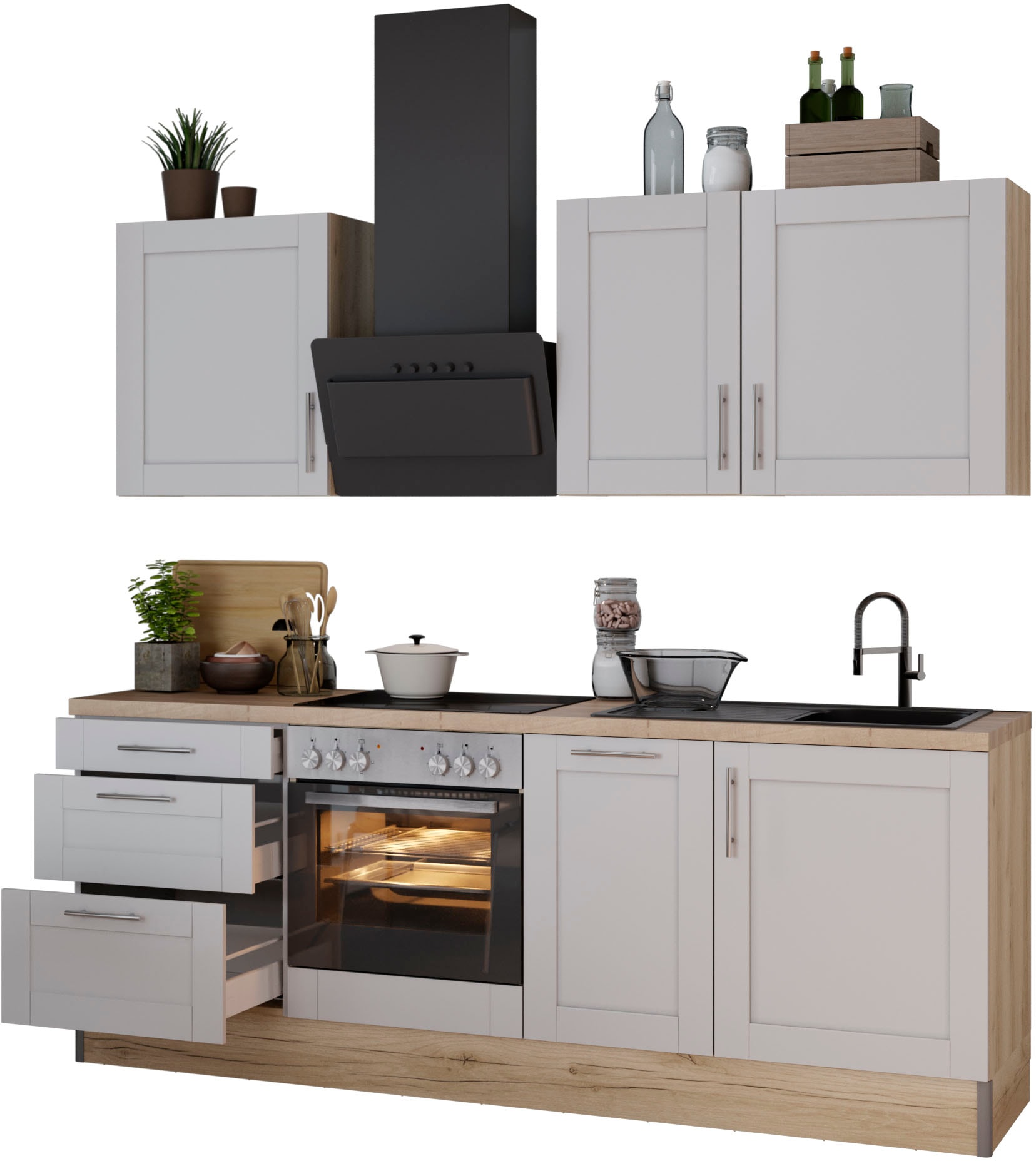 KOCHSTATION Cuisine »KS-Ahus« Breite 225 cm,wahlweise mit E-Geräten,MDF Fronten,Soft Close Funktion