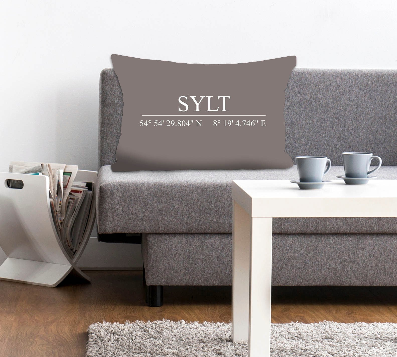 Image of queence Dekokissen "Sylt" Kissenhülle,Sylt Schriftzug,Sylt,Koordinaten,Nordsee,Maritim