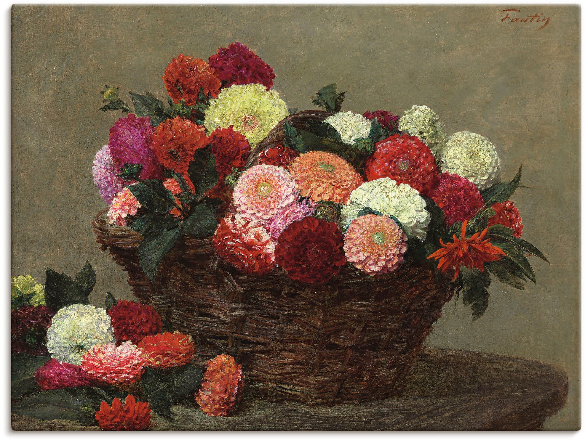 Image of Artland Wandbild »Korb mit Dahlien«, Arrangements, (1 St.), in vielen Grössen & Produktarten - Alubild / Outdoorbild für den Aussenbereich, Leinwandbild, Poster, Wandaufkleber / Wandtattoo auch für Badezimmer geeignet bei Ackermann Versand Schweiz