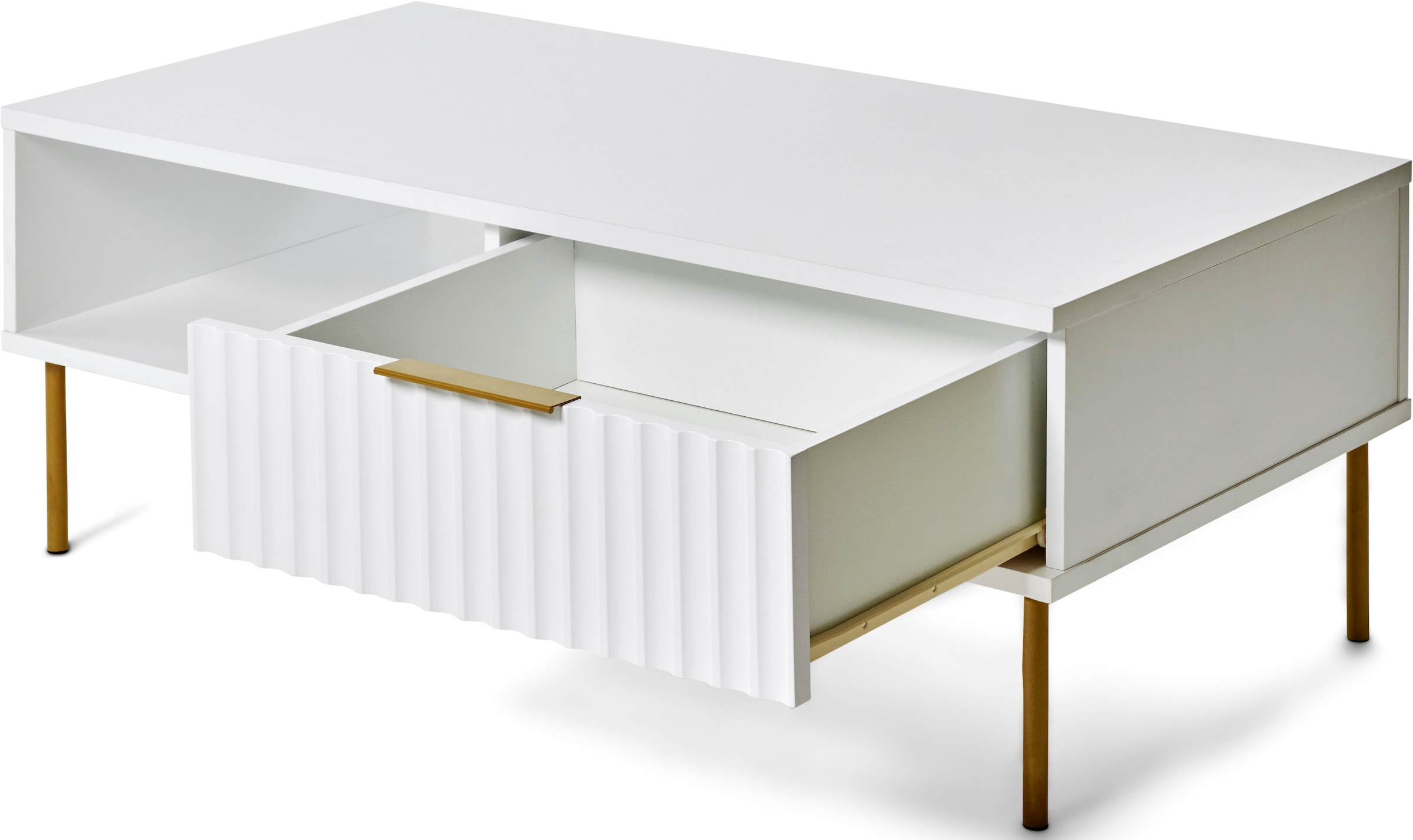 Jahnke Couchtisch »CARVE COFFEE SK« 1 Stk. tlg. Couchtisch mit Schublade und Fach, Gold-Look, raffiniertes Design