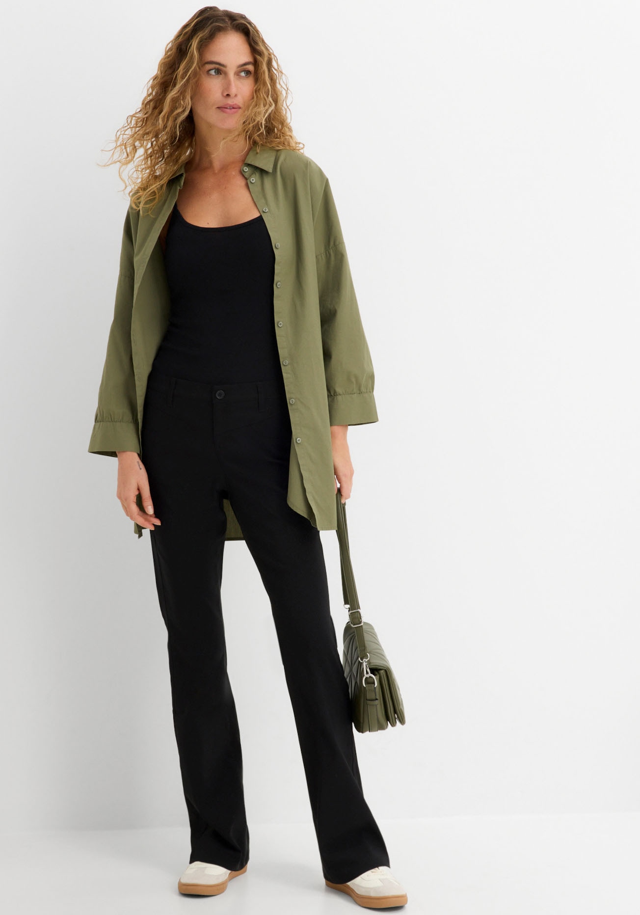 bonprix Stretch-Hose  aus Viskose, mit Bootcut-Design, Regular Fit, mit Gürtelschlaufen