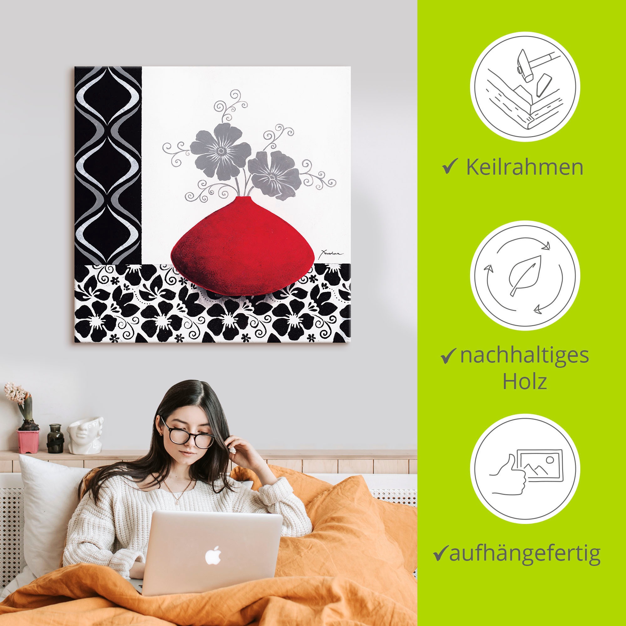 Artland Wandbild »Blumenmuster«, Vasen & Töpfe, (1 St.), als Leinwandbild, Poster, Wandaufkleber in verschied. Grössen
