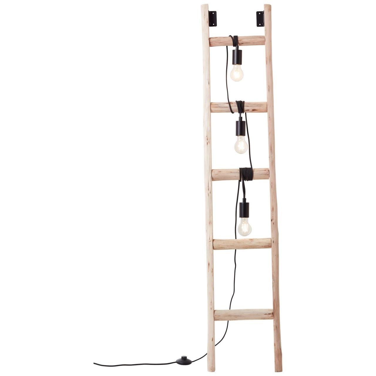 Stehlampe »Ladder«, 3 flammig-flammig, 158 cm Höhe, 3 x E27, Holz/Metall, schwarz/holz