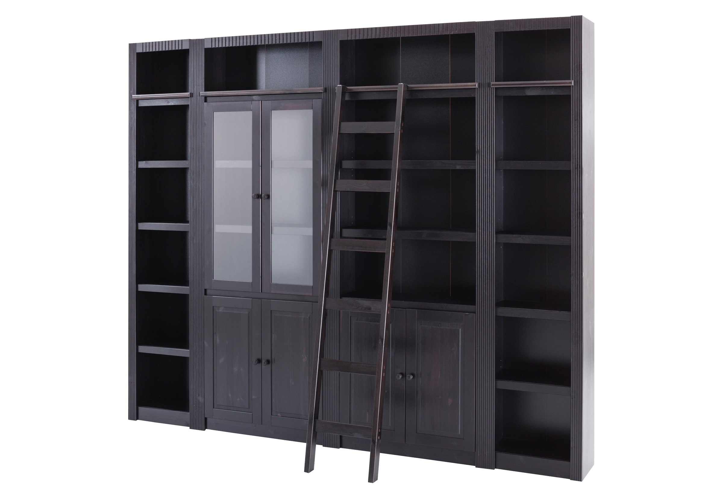 Image of GOODproduct Bücherwand "Bergen Bücherregal mit 1 Vitrine, offene und geschlossene Fächer" aus massivem schönen Kiefernholz, Breite 255 cm