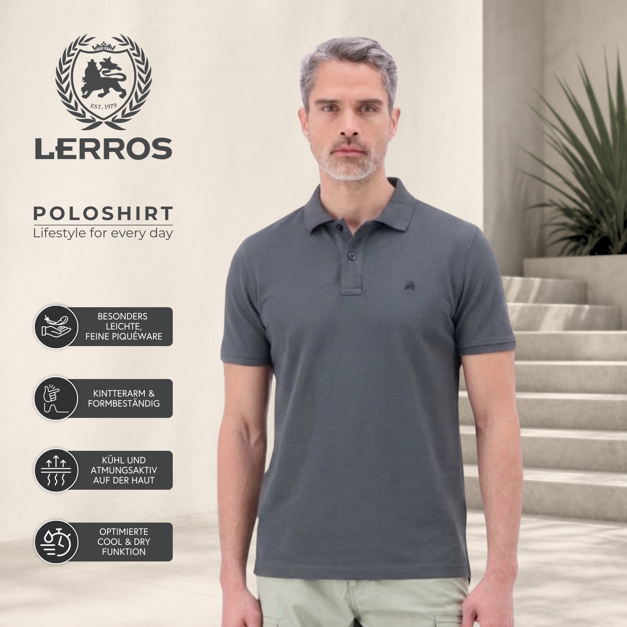 LERROS Poloshirt »Poloshirt Herren COOL & DRY atmungsaktiv Piqué« Trocknet schnell, angenehm kühl, pflegeleicht, kurzarm, einfarbig