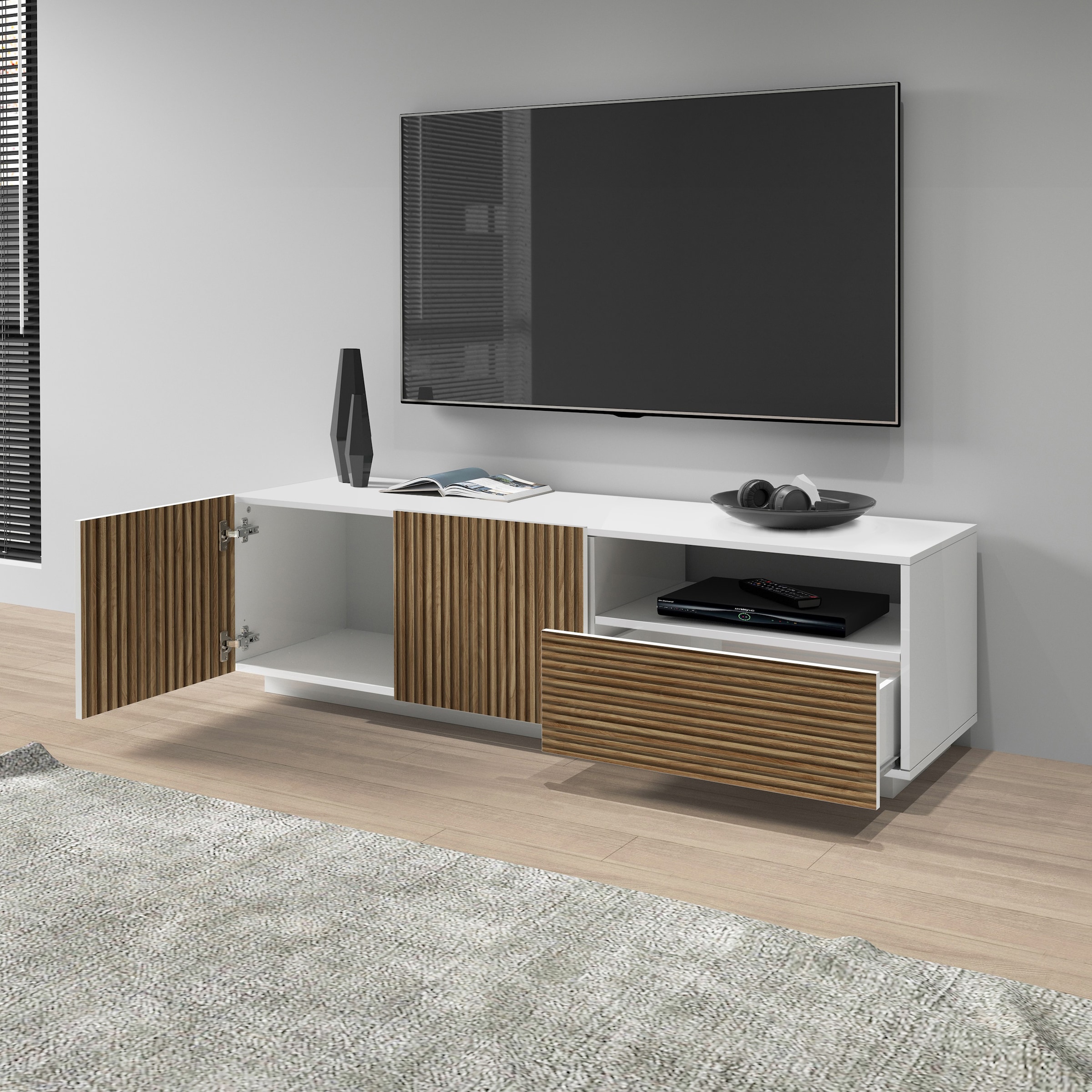 Home affaire Lowboard »Vega,Lowboard,TV Board,TV Schrank,150 cm« mit 2 Türen und 1 Schublade,Fronten mit Rillen-Optik