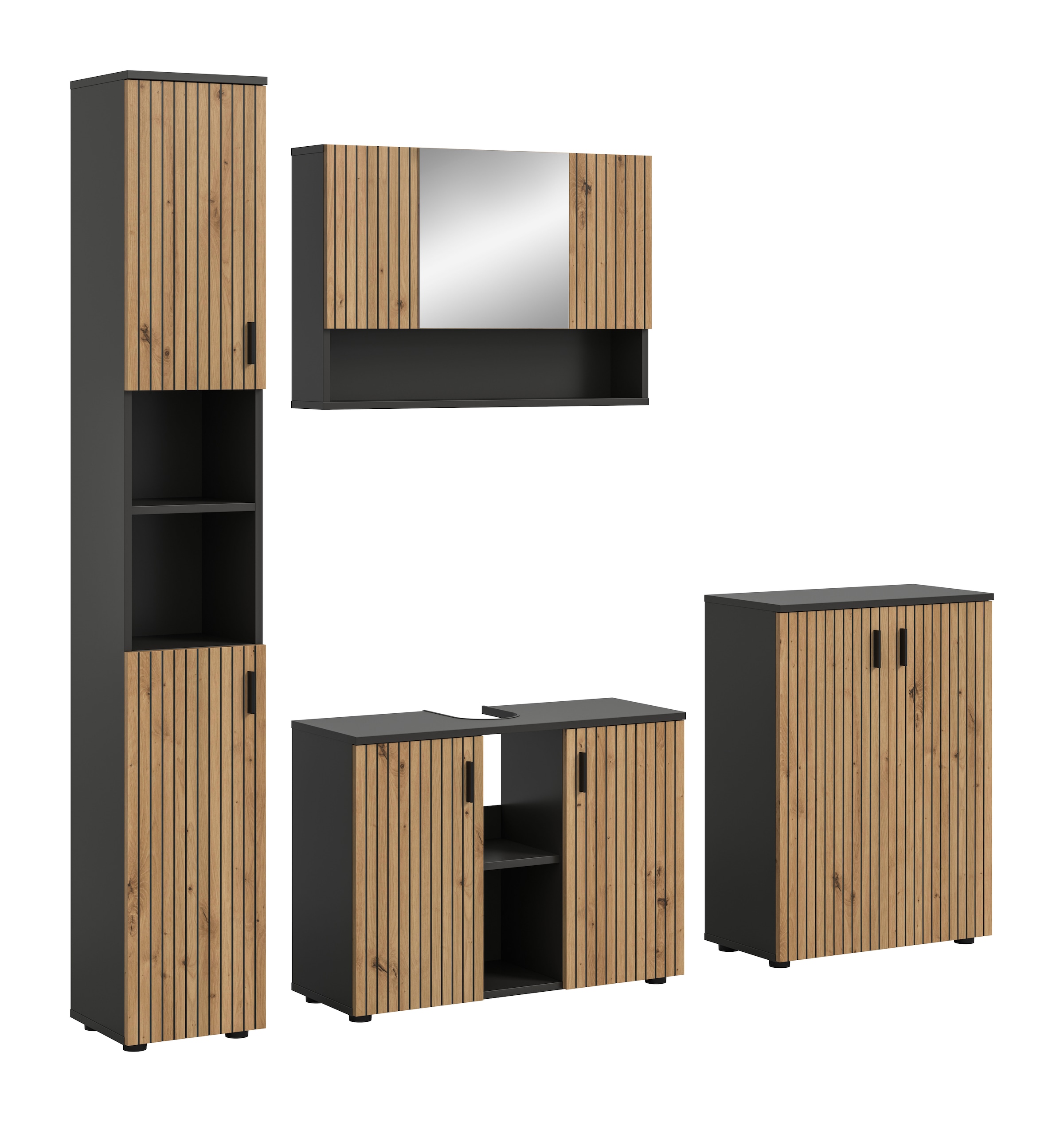 Image of welltime Badmöbel-Set "MANI, 4-tlg. Badkombination, Paneeloptik" Set, Set, best. aus: 1Badschrank,1WBU,1Spiegelschrank,1Badschrank, 4 Stk. tlg.