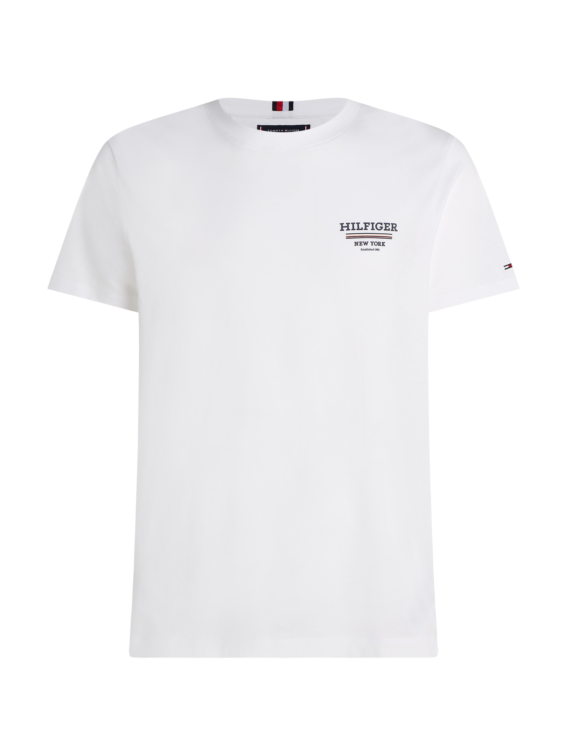 Tommy Hilfiger T-Shirt »HILFIGER GLOBAL STRIPE TEE«, kontrastfarbener Print auf de Brust