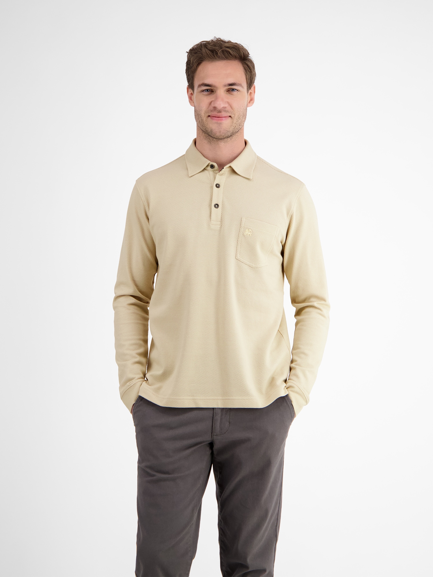 Image of LERROS Langarm-Poloshirt "Herren-Langarmpolo in Waffeloptik"