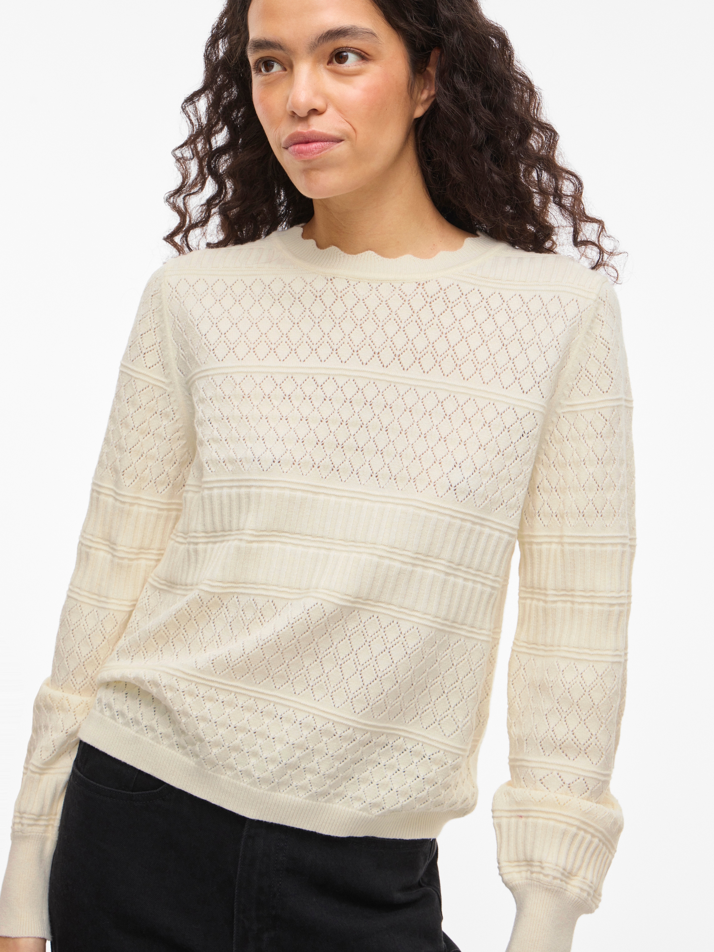Vila Pull en tricot »VIMILOS L/S O-NECK POINTELLE TOP - NOOS«