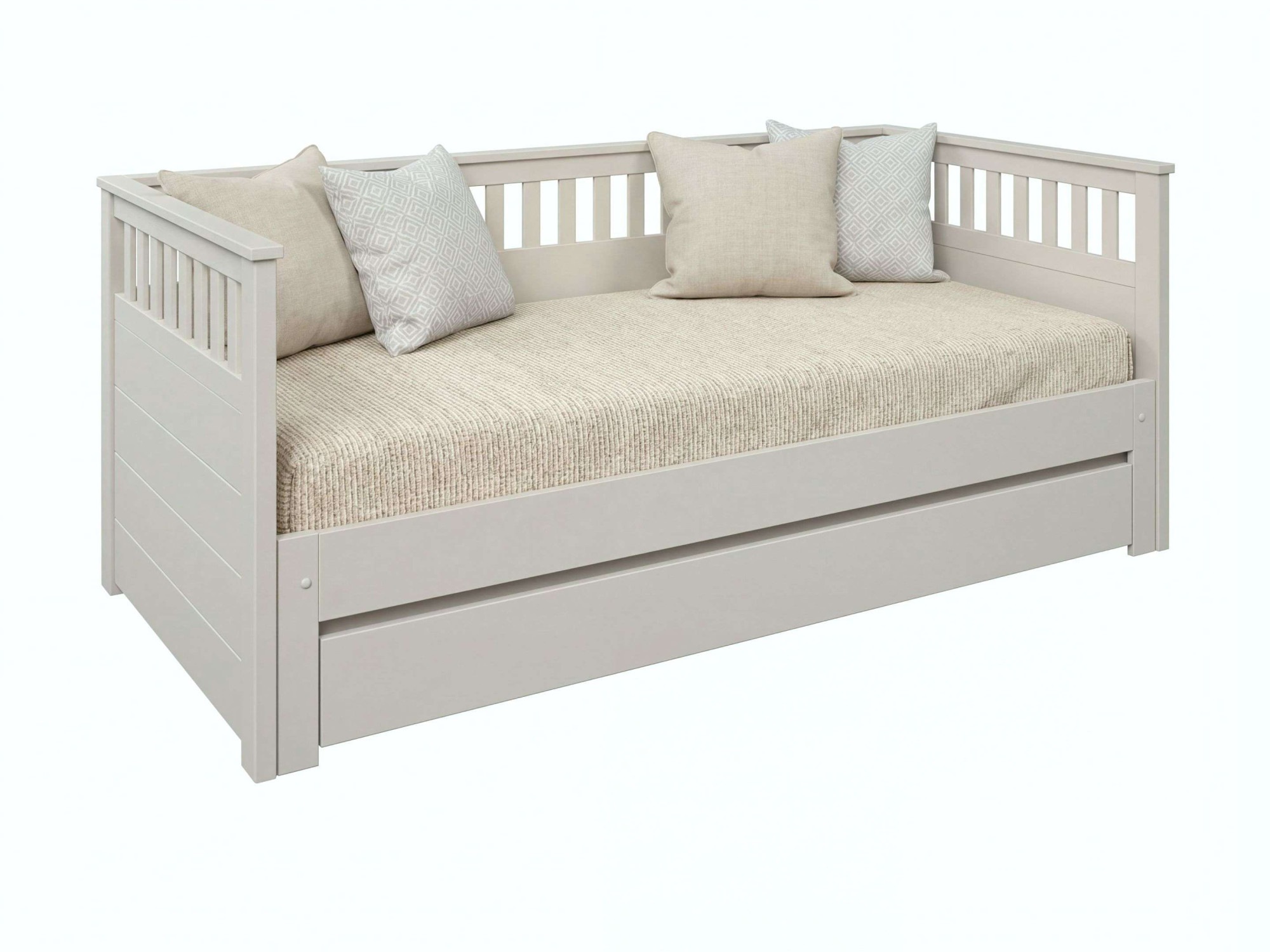 GOODproduct Daybett »Morrick, ausziehbar, 2 Schlafplätze + Schublade, Cashmere Beige« massive Kiefer, schöne Sprossenoptik, Stauraum, Skandi Look