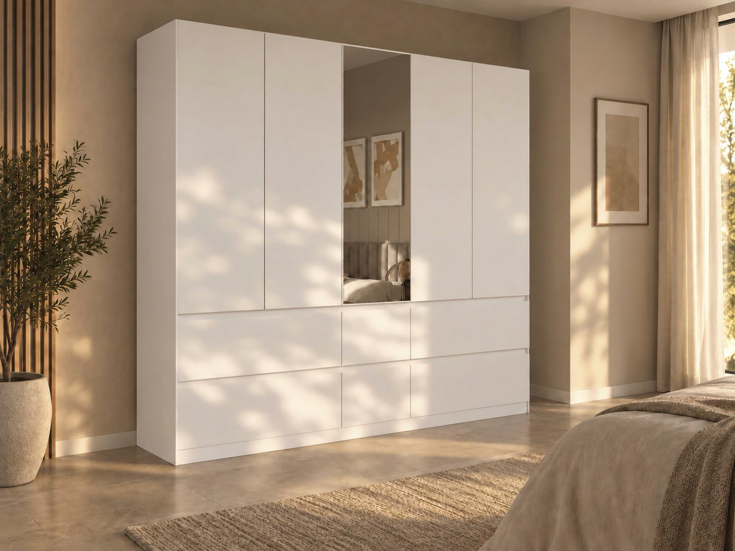rauch Kleiderschrank »Schrank Garderobe Schlafzimmerschrank Ankleide Mietswohnung MADRID« Alpinweiss, grifflose Front, Schubladen mit Griffmulde MADE IN GERMANY