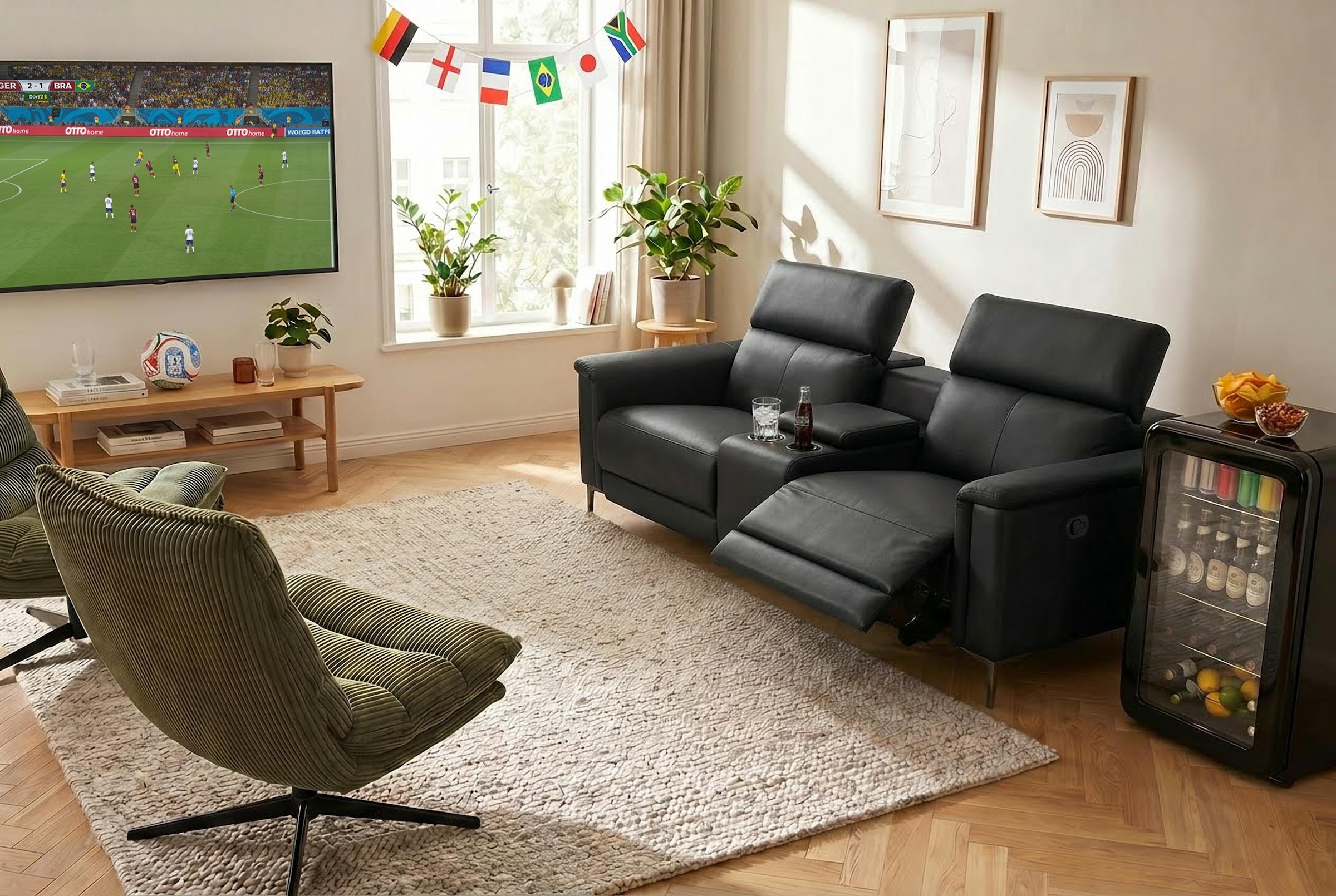 GOODproduct 2-Sitzer »LUND, Naturleder, Kinosofa, Relaxfunktion, TV-Sessel, man./elektrisch« elektr. mit USB-A, Kopfteilverstellung, Getränhalter u. Staufach