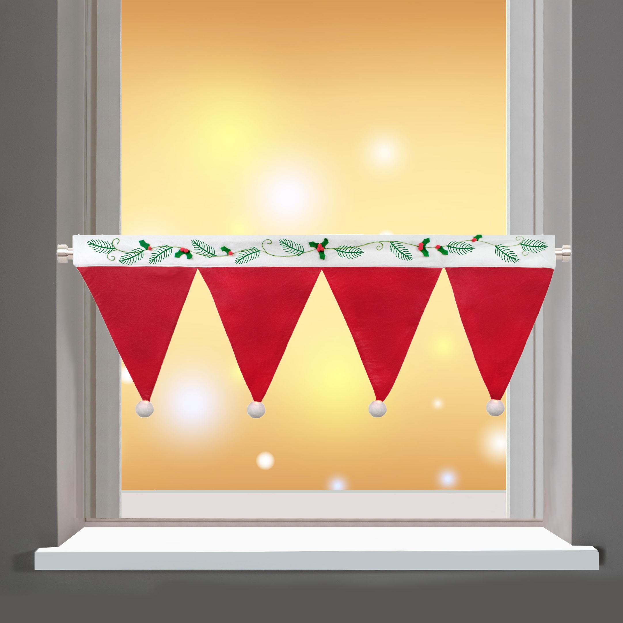 Delindo Lifestyle Scheibengardine »Weihnachtsmütze«, (1 St.), mit Stangendurchzug, für die Küche, mit LED-Beleuchtung