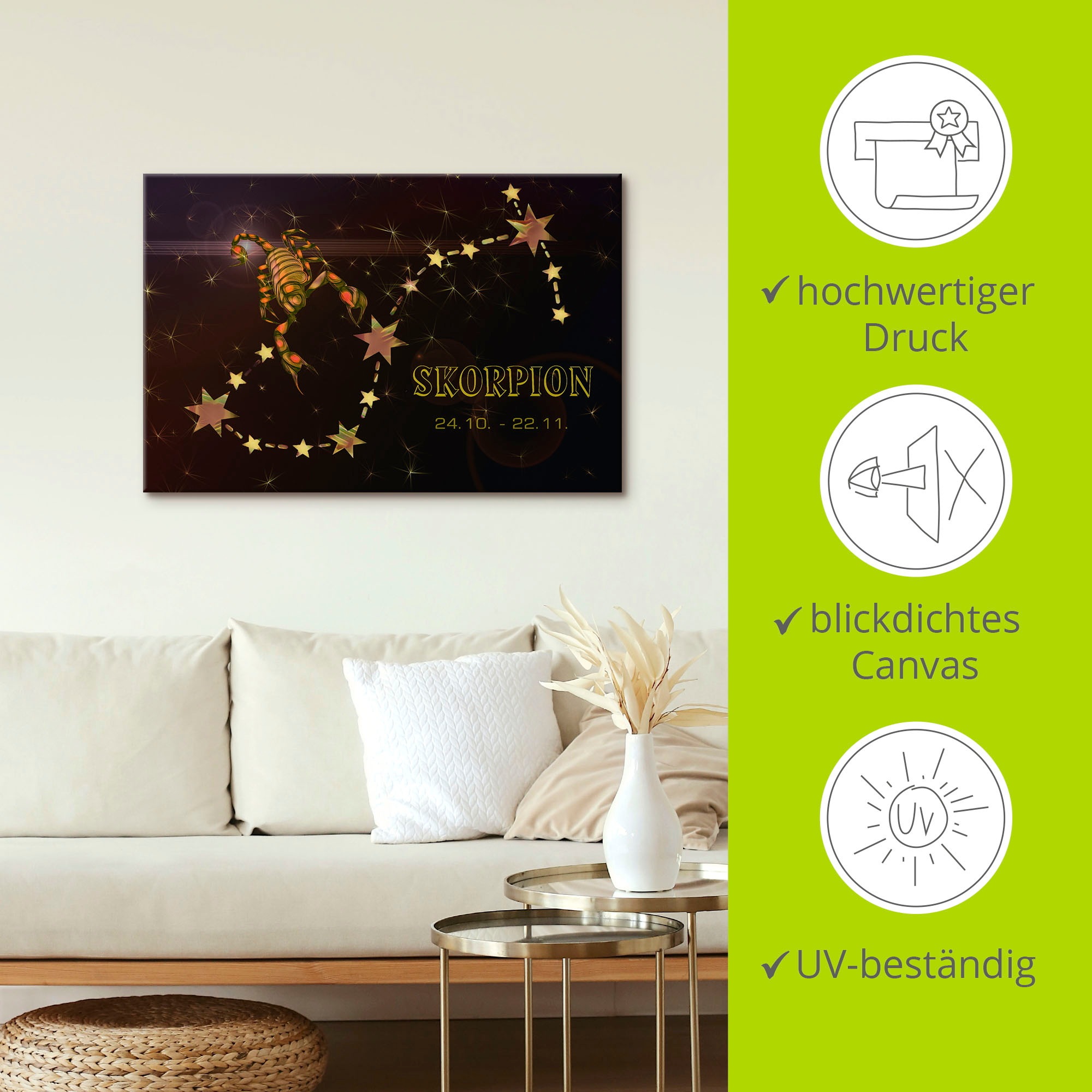 Artland Wandbild »Sternzeichen - Skorpion«, Bilder von Sternzeichen, (1 St.), als Leinwandbild, Poster in verschied. Grössen