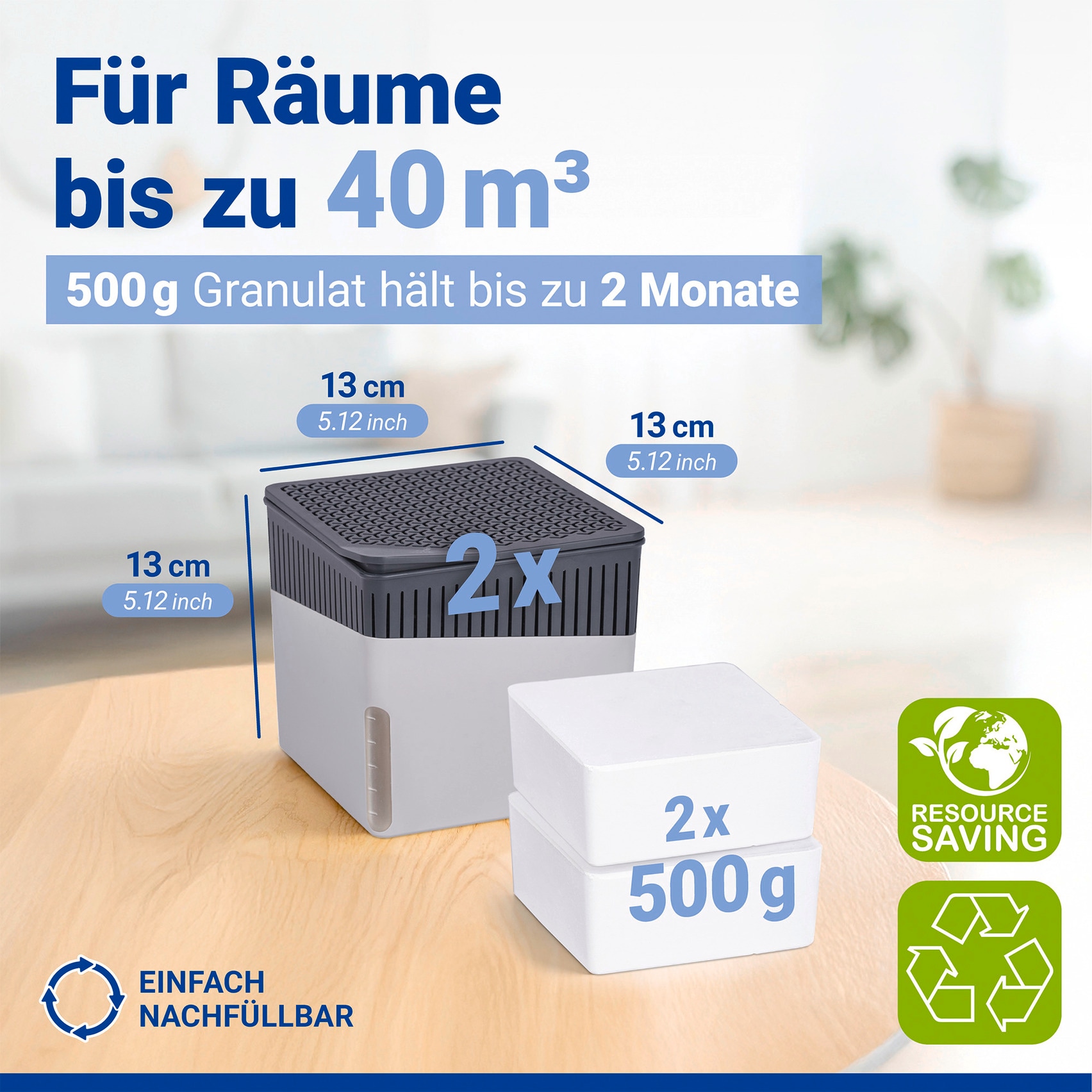 WENKO Déshumidificateur d'air »Cube« für 40 m³ Räume 2 x 500 g