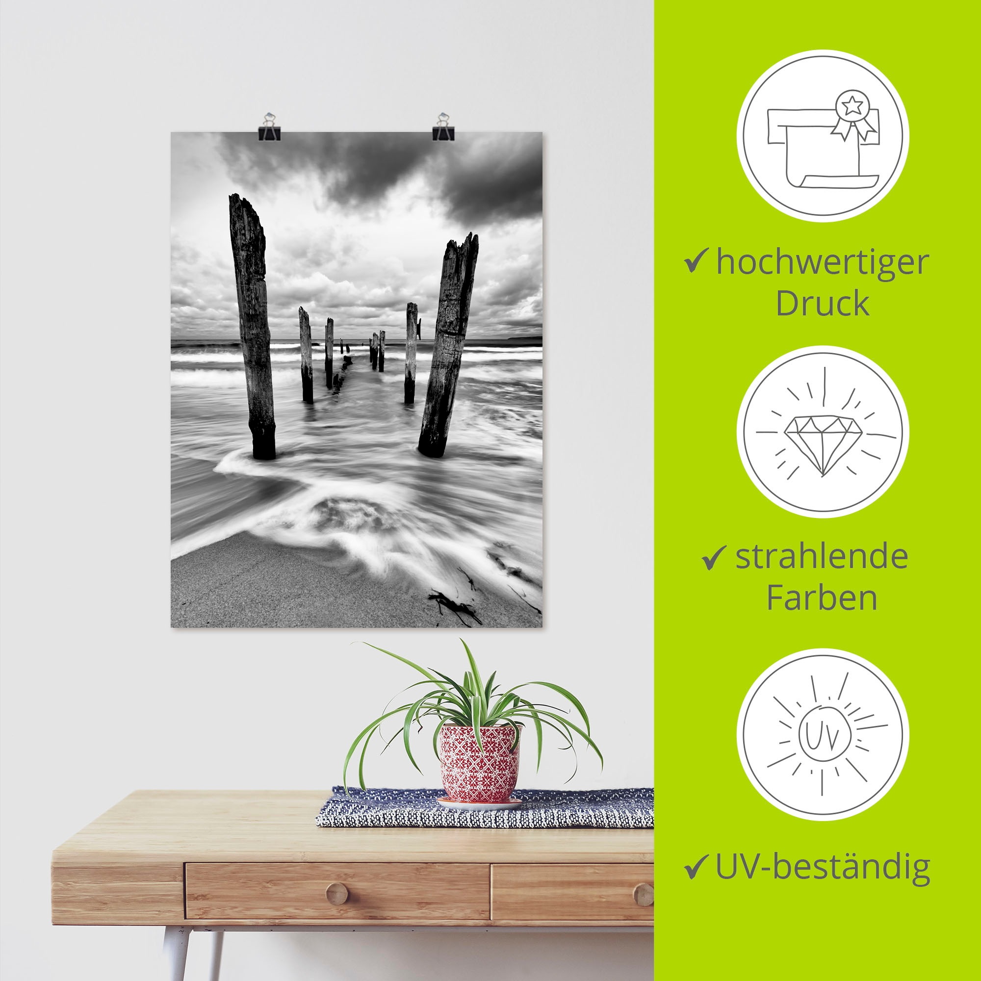 Artland Wandbild »Holzstangen am Ostseestrand«, Küste, (1 St.), als Leinwandbild, Poster in verschied. Grössen