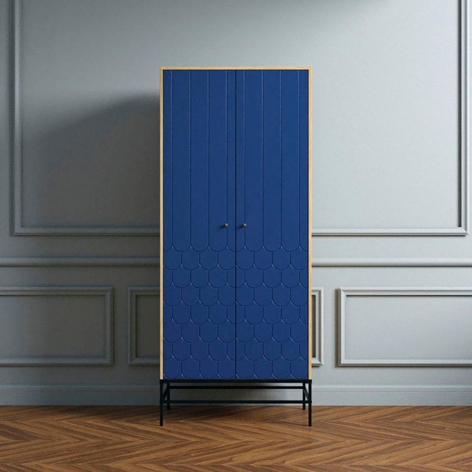 Image of andas Drehtürenschrank Fräsungen in den Fronten, goldene Griffe, Breite 80 cm, FSC