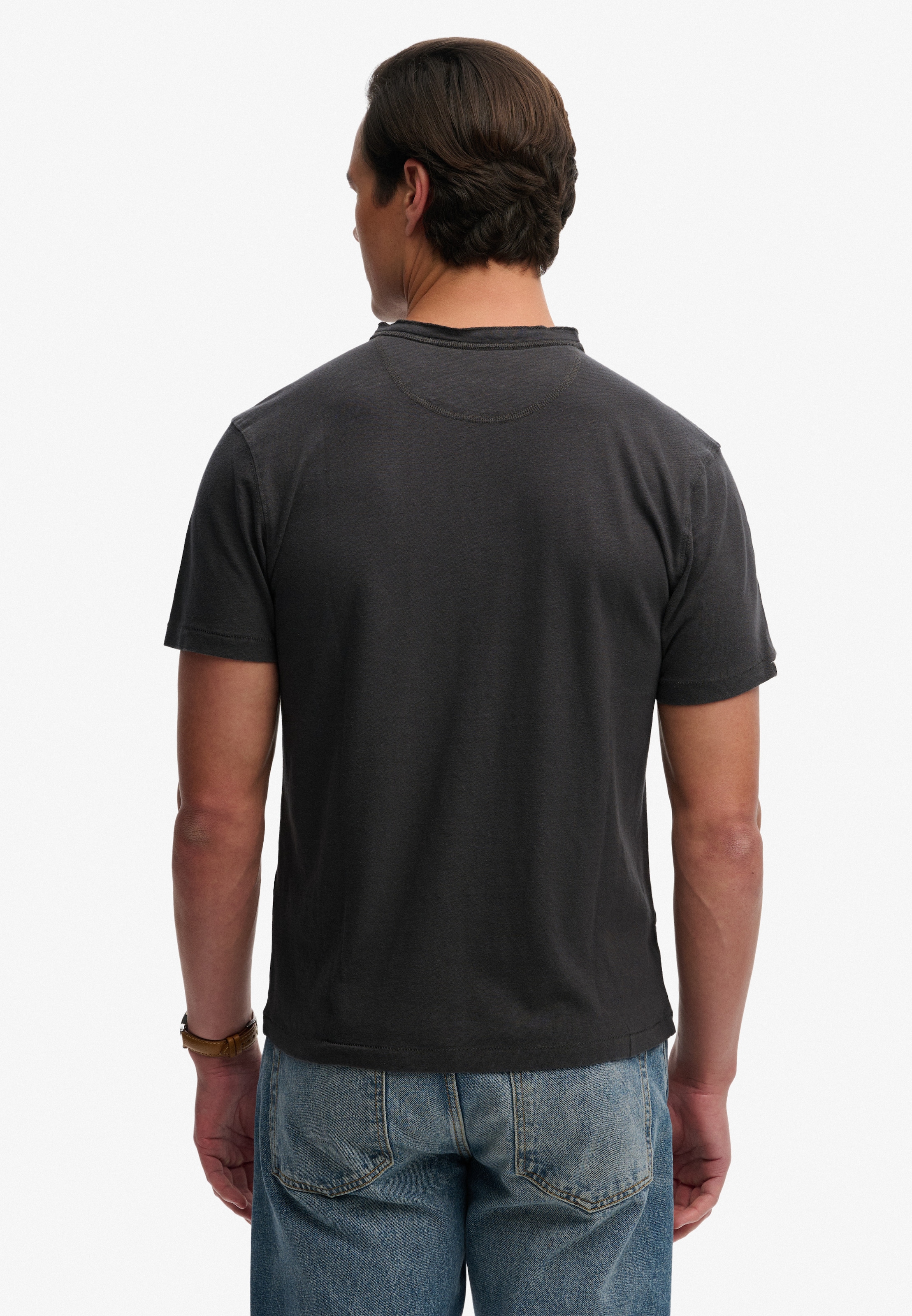Superdry T-Shirt »CLASSIC COTTON LIN SS GRANDAD« mit Markenlabel, aus Baumwolle und Leinen, in Single Jersey, Kurzarm