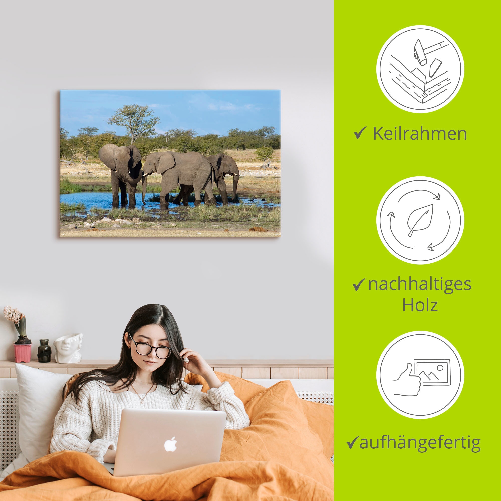 (1 Elefanten in bequem Leinwandbild, versch. Bilder, Poster Alubild, EtoshaNationalpark«, Wandbild oder Artland kaufen St.), Elefant als Wandaufkleber »Afrikanischer Grössen