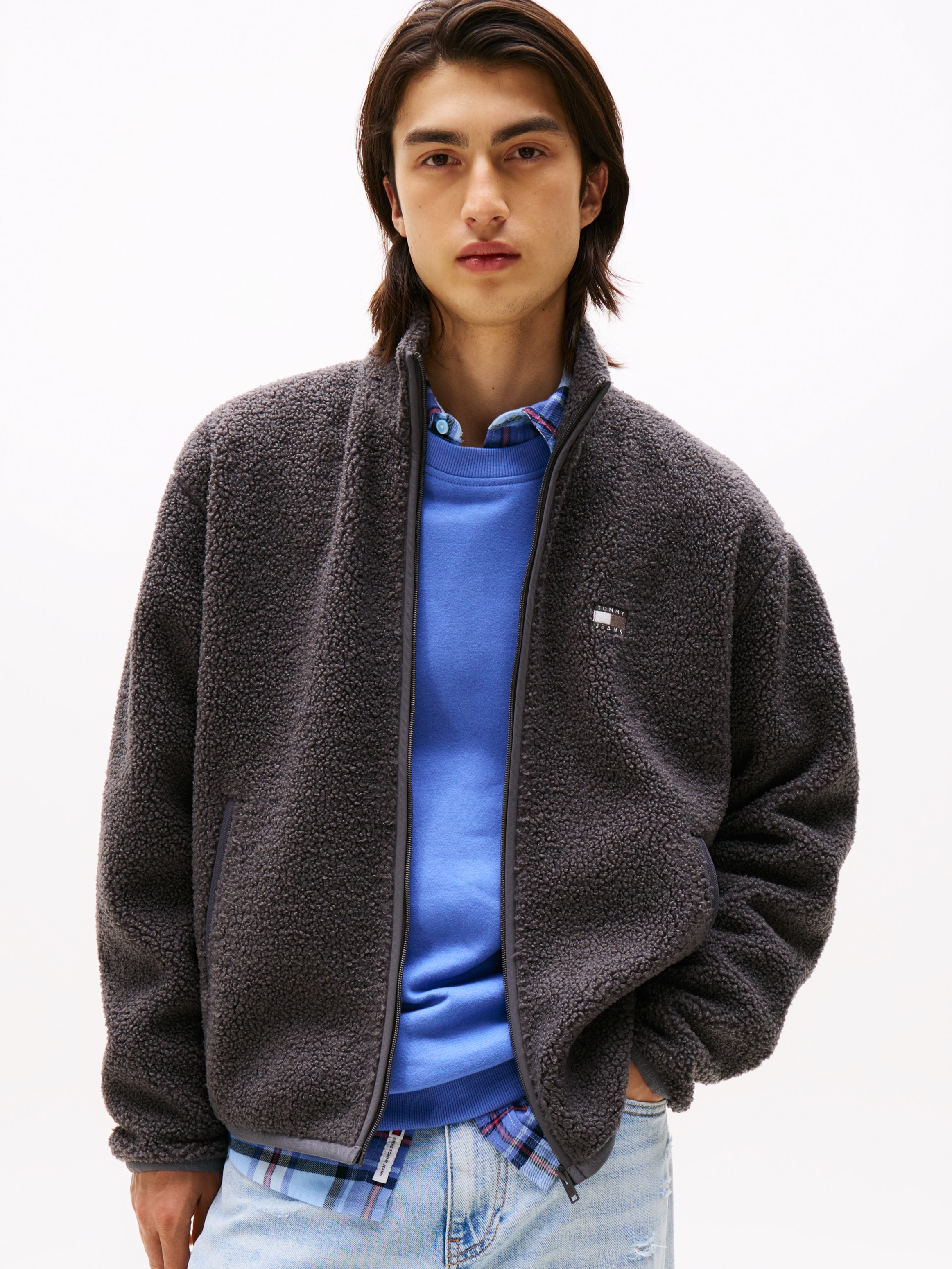 Image of Tommy Jeans Sweatjacke "BADGE TEDDY" Relaxed fit, Teddy-Fleece, Stehkragen