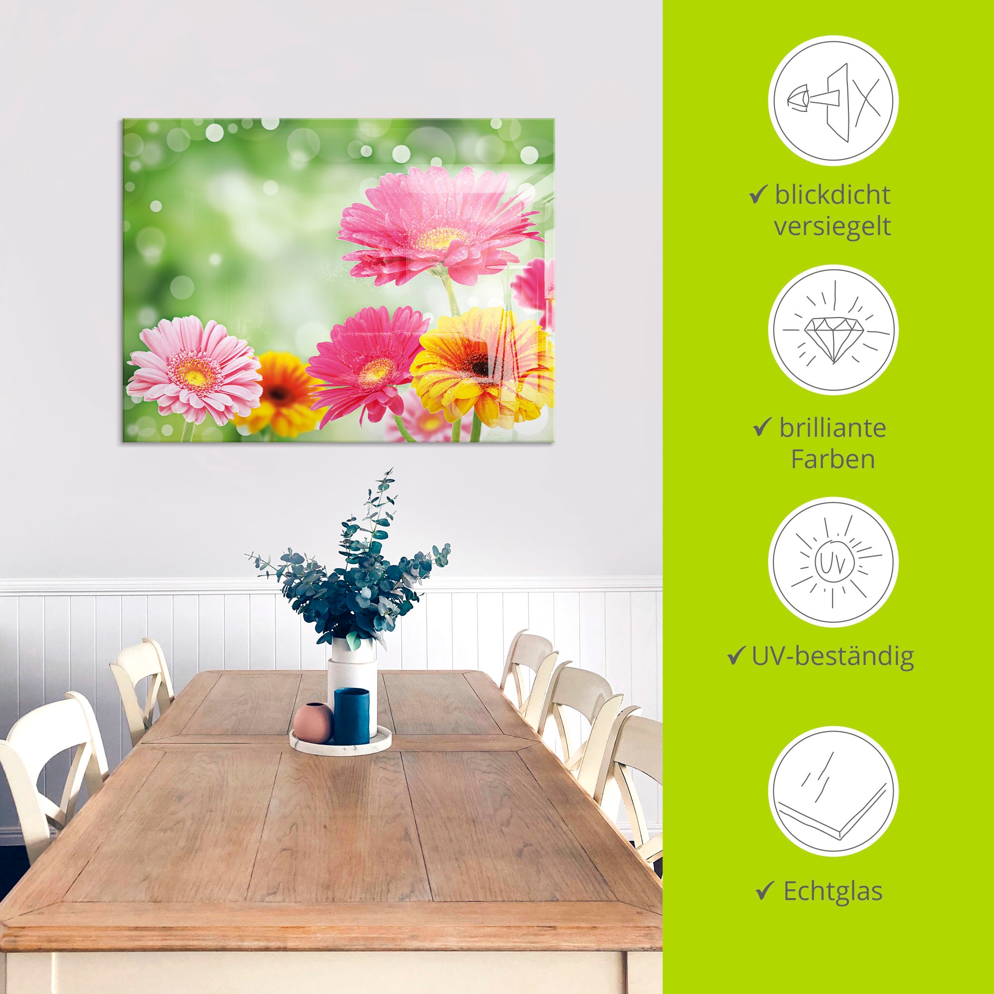 Artland Glasbild »Natürliche Romantik - Gerberas« 1 Stk. tlg. in verschiedenen Grössen