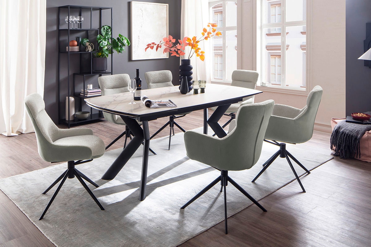 MCA furniture Esstisch »OSSANA Vierfusstisch 180-260 cm« Einzelstück,  Keramik,Metall,Stirnauszug,ausziehbar,Tischplatte 13 mm,8-10 Personen