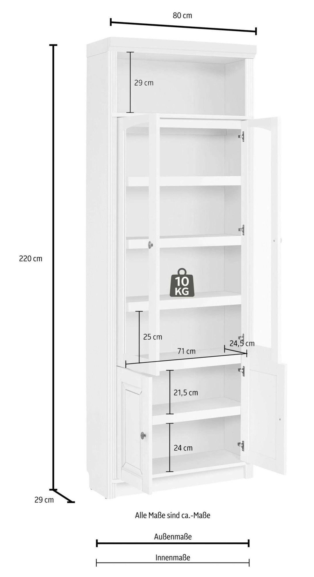GOODproduct Vitrines »Soeren Regal mit 2 Glastüren und 2 Holztüren, B/TH: 80/29/220 cm« Kiefer FSC®-zertifiziert, 1 offenes Fach, 6 Fächer hinter den Türen