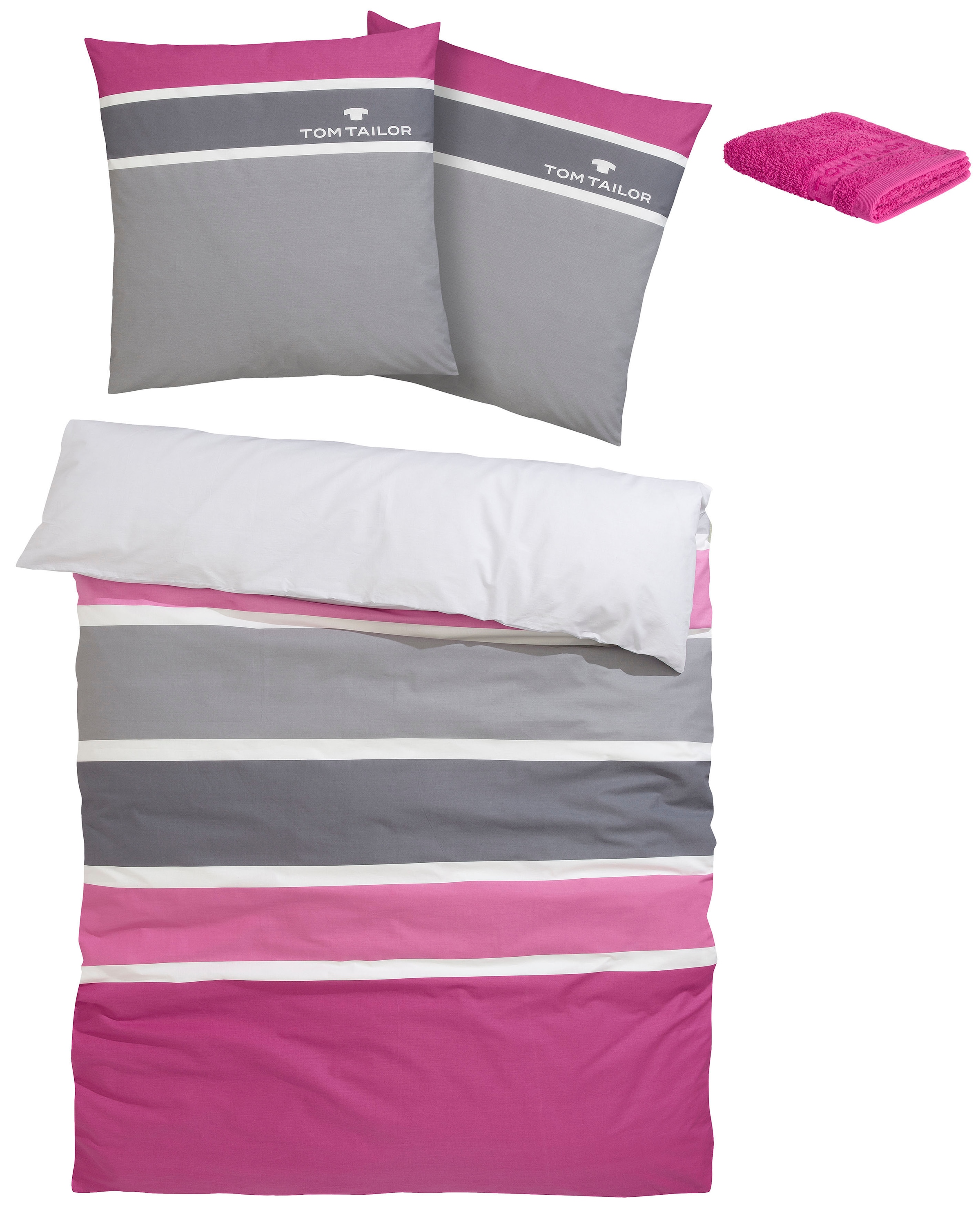 TOM TAILOR HOME Bettwäsche »Felix in Gr. 135x200 oder 155x220 cm«, mit GRATIS-Zugabe: Gästehandtuch (100% Baumwolle), mit Reissverschluss