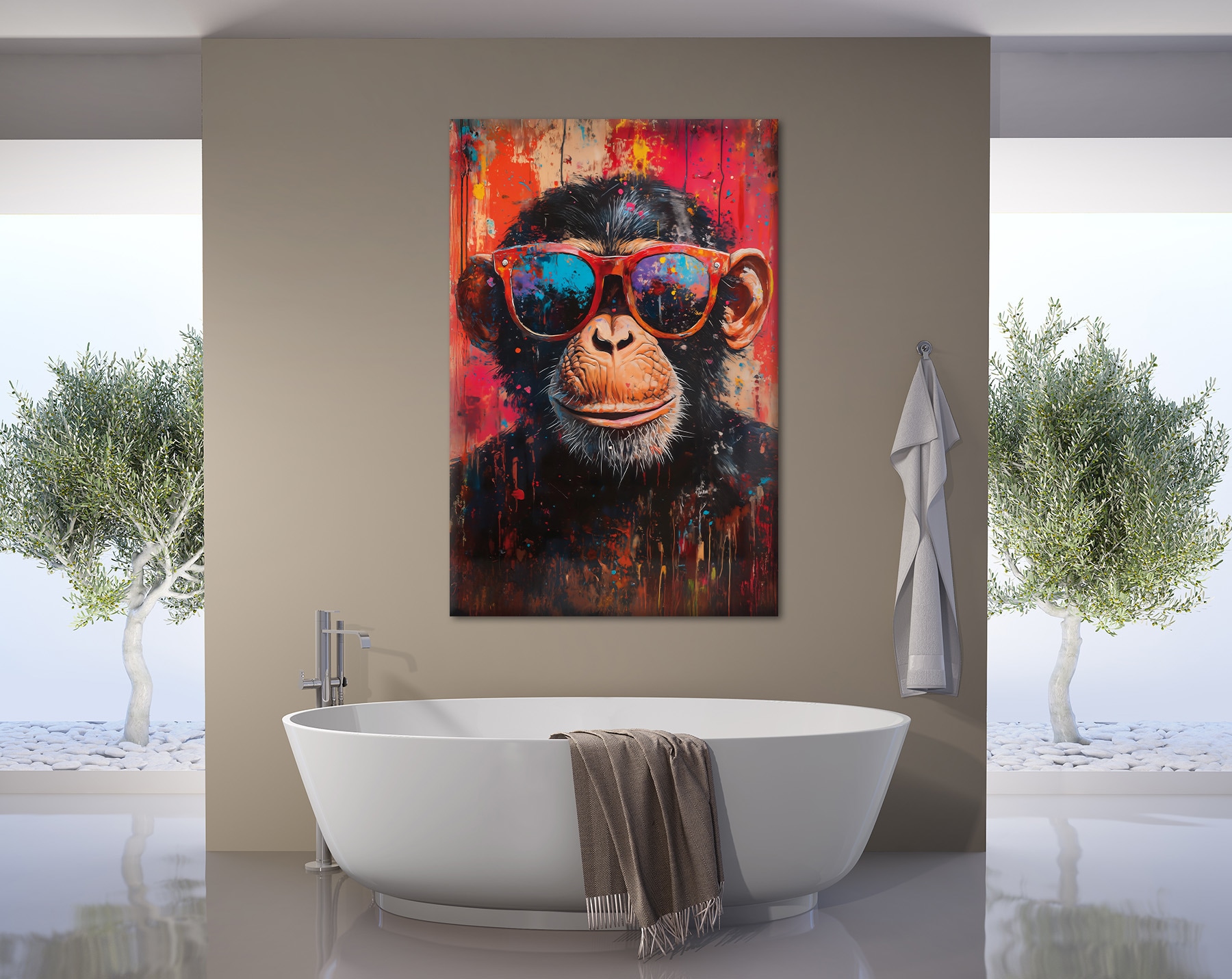 Bönninghoff Bild »Wandbild BUNTER SCHIMPANSE 78x118 cm – Leinwandbild Keilrahmen Deko« Affen | Affenbilder | Humor auf Keilrahmen gespannt