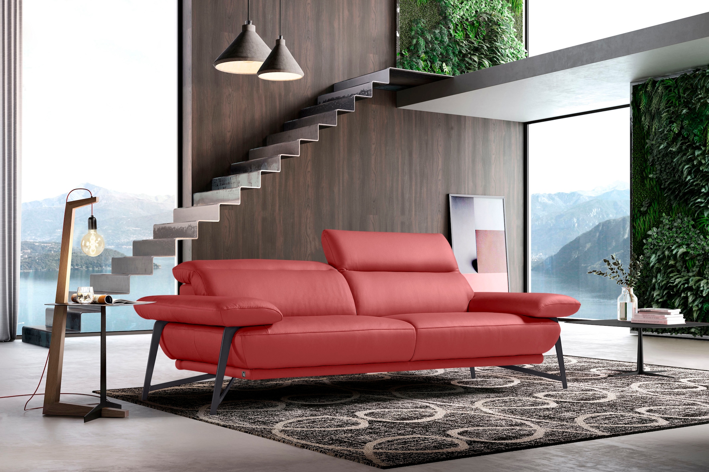 Image of Egoitaliano 2,5-Sitzer "Anais, Designsofa mit erstklassigem Sitzkomfort, Fussfarbe schattengrau" Kopfteil verstellbar, 232 cm, Leder NUVOLE, rot