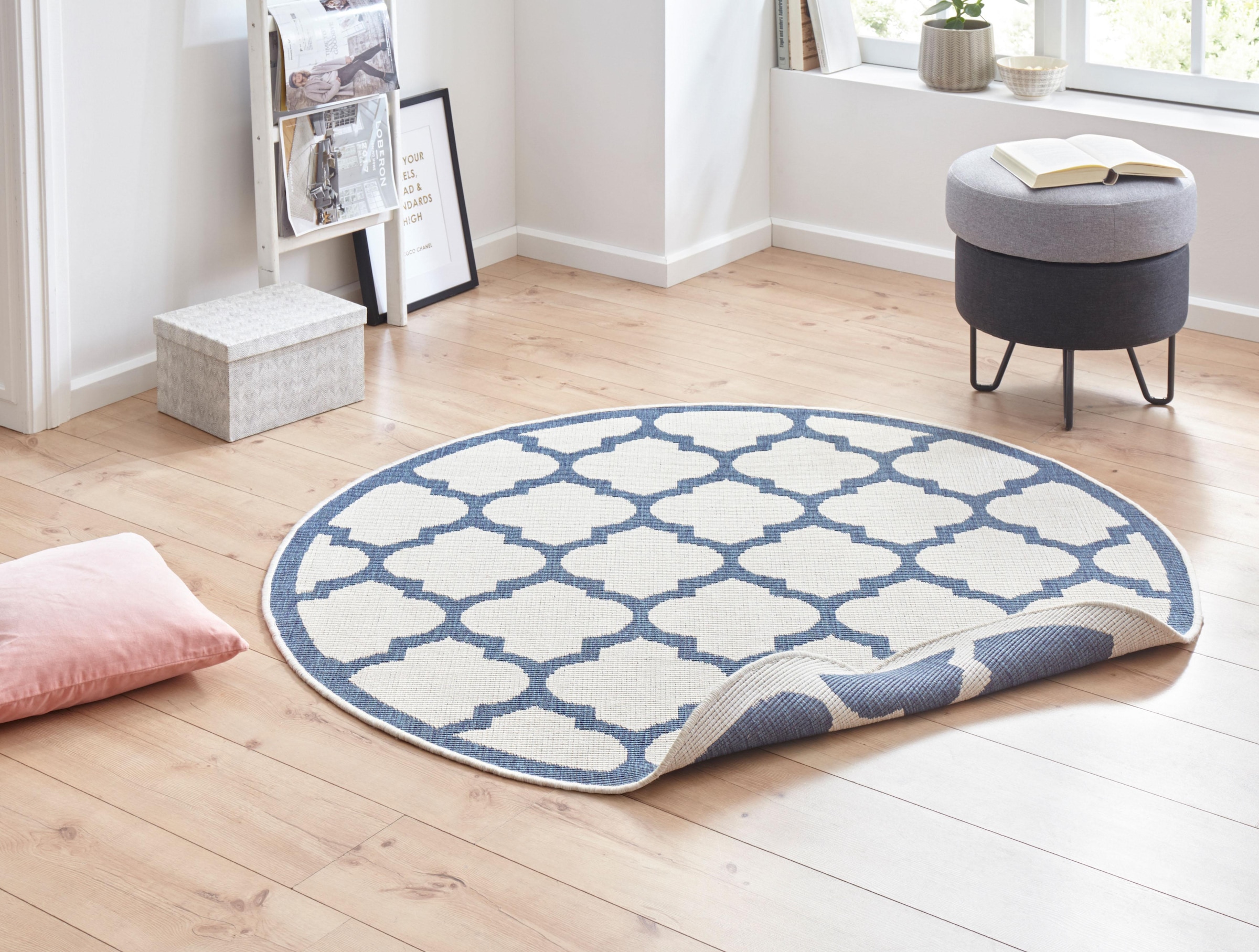 NORTHRUGS Teppich »Palermo«, rund, 5 mm Höhe, In-und Outdoor geeignet, Robust, Pflegeleicht, Flachgewebe, Wendbar