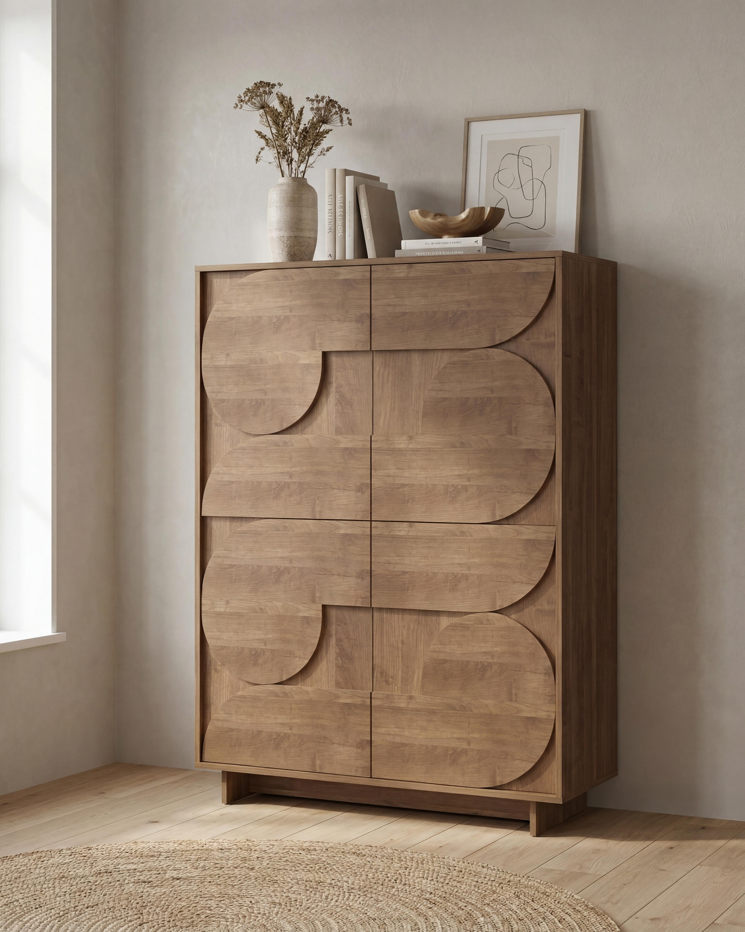 Image of Home affaire Highboard "Zen, B/H 105/147 cm, 4 Türen, Hochkommode, Stauraumschrank" Push-to-open, 3D-Fronten, Mercure-Holzstruktur, viel Stauraum