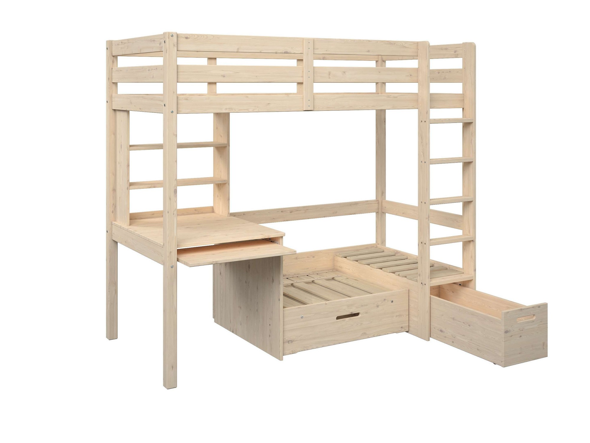 Lüttenhütt Etagenbett »HENNE' TOPSELLER! Hochbett, Ideal für kleine Räume, 2 Schlafplätze«, (zweiter Schlafplatz ausziehbar, B/H/T ca. 208/180/105cm), mit Polsterauflagen+ Schreibtisch + Stauraum, mehrere Farben