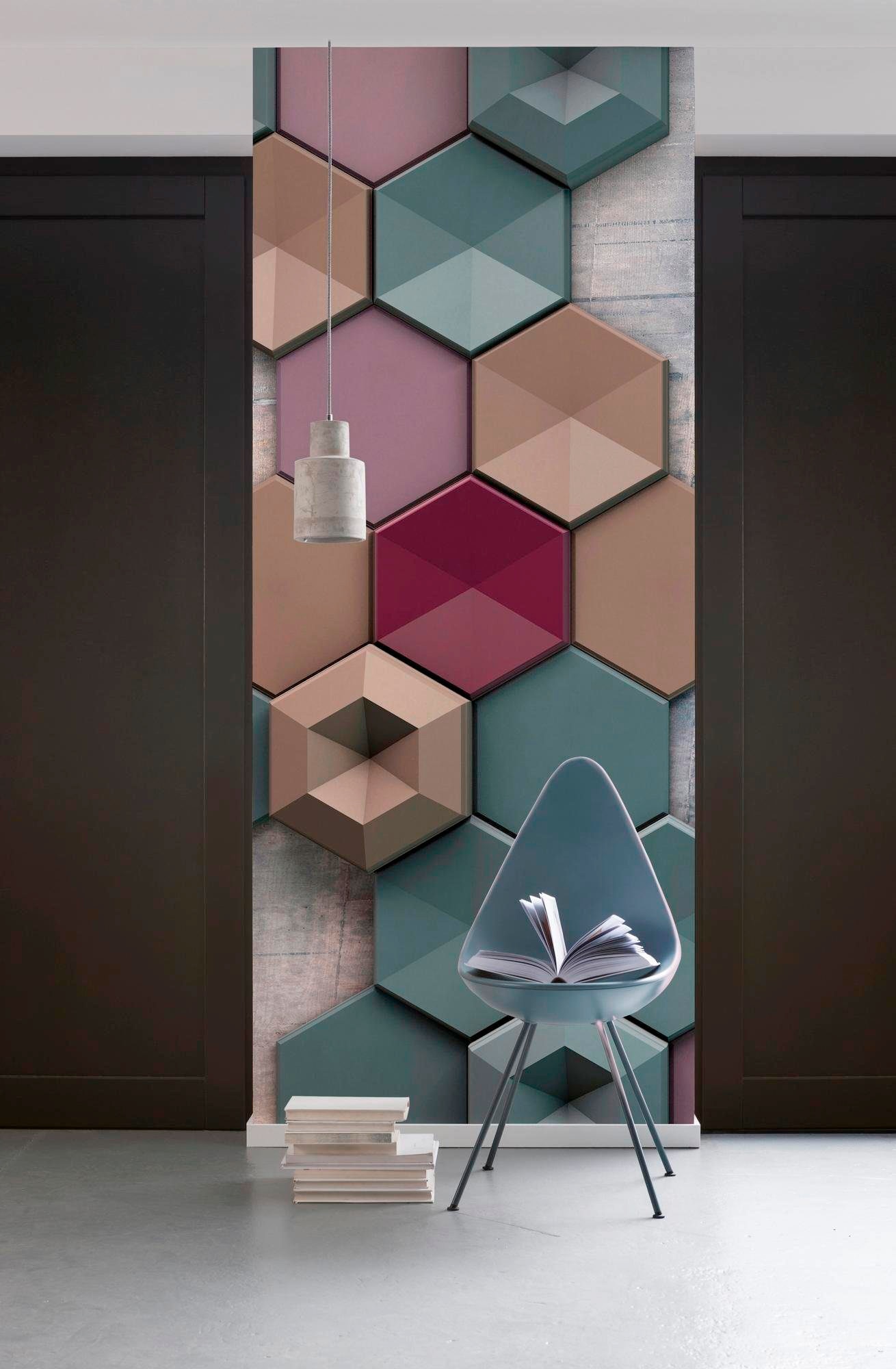 Komar Vliestapete »Digitaldruck Vlies -  Hexagon - Grösse 100 x 280 cm« bedruckt glatt Wohnzimmer, Schlafzimmer