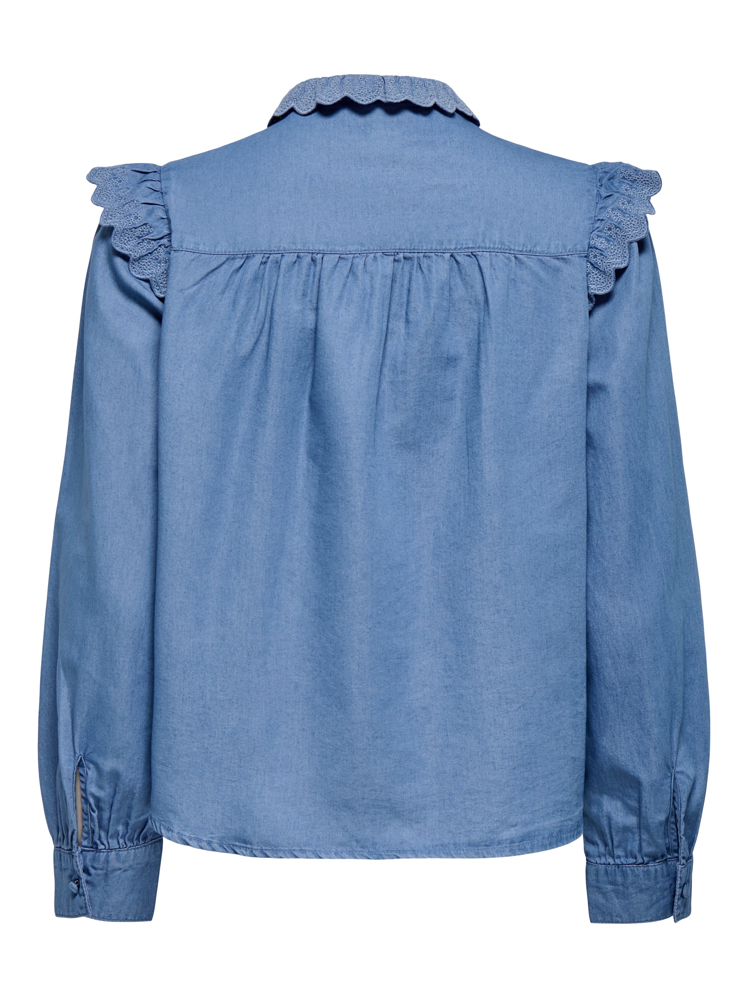 ONLY Blouse en jean »ONLPIPER L/S EMB FRILL DNM SHIRT QYT« mit Rüschen