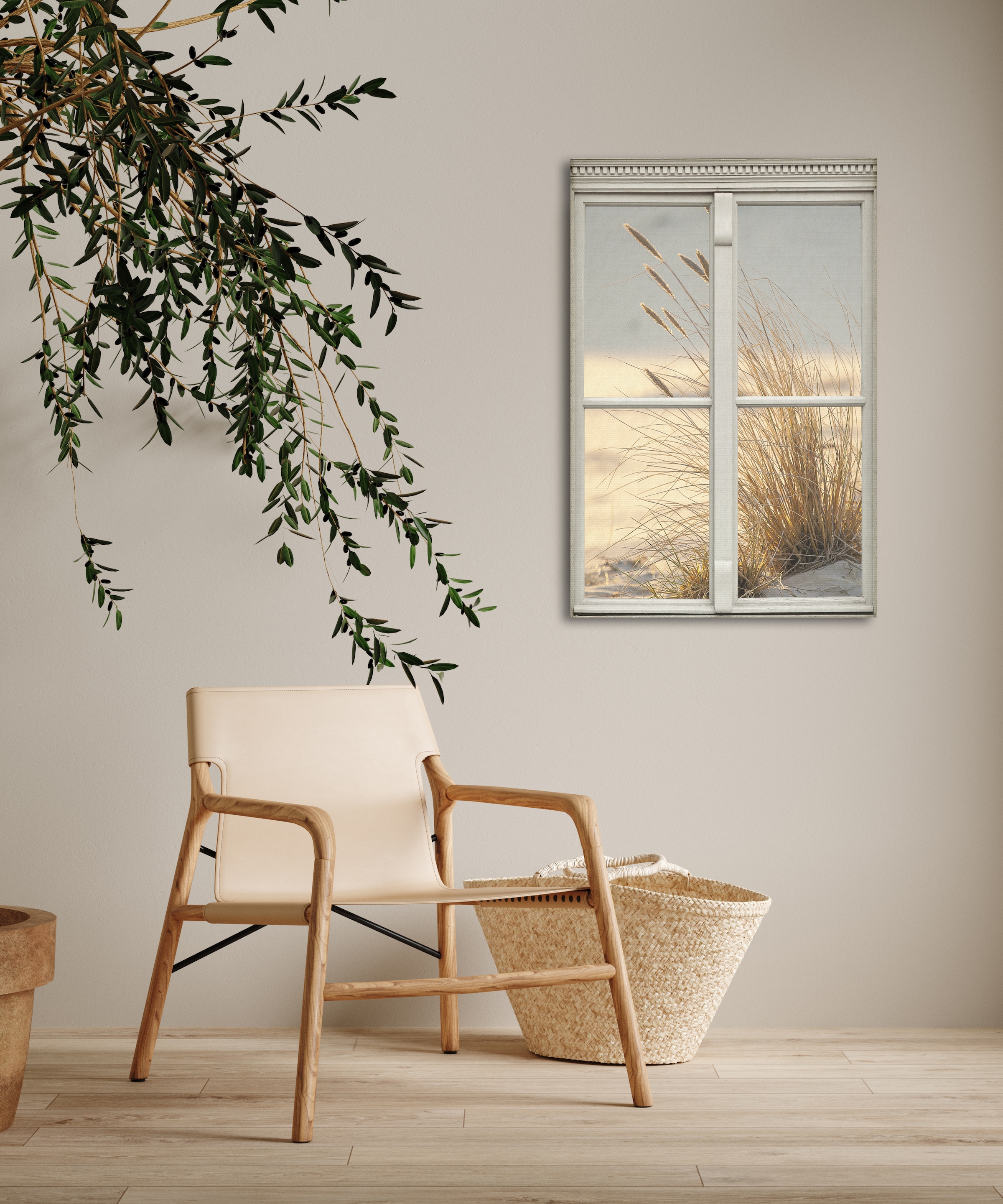 queence Leinwandbild »Düne«, Düne-Gräser-Natur-Fensterblick, (1 St.), Premium-Leinwandstoff