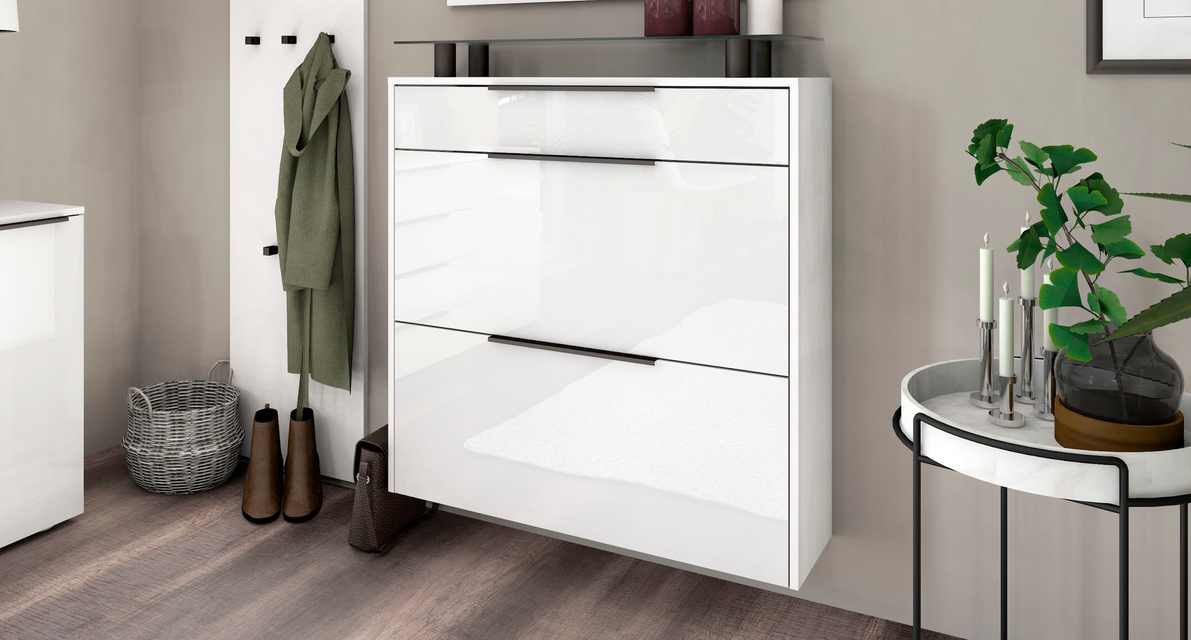 Image of borchardt Möbel Schuhschrank "Tom, Hängeschrank mit Glasablage und Metallgriffen"