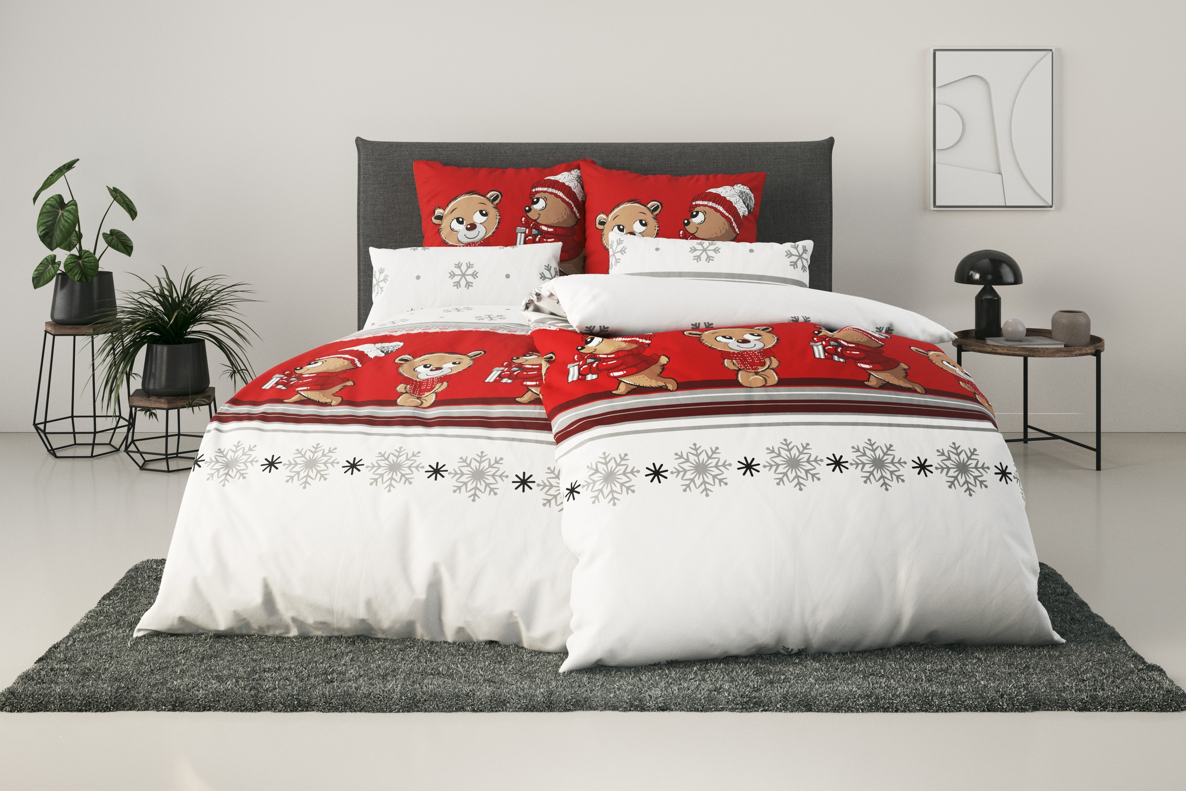 Image of GOODproduct Bettwäsche "Janina in Gr. 135x200 oder 155x220 cm" 2 Stk. 100% Baumwolle, viele Winterdesigns: Patchwork, Schneemann, Eule, Bär