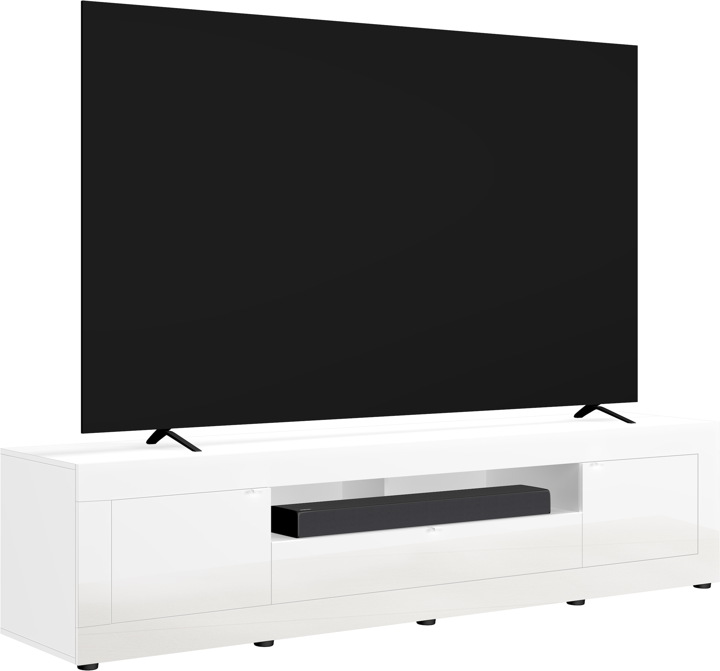 Home affaire Table basse »Basic, 245 cm breit, 47 cm tief, 2 Türen, 1 Schubkasten, Medienboard« Modernes Lowboard für bis zu 98-Zoll-TV – perfekt für die WM