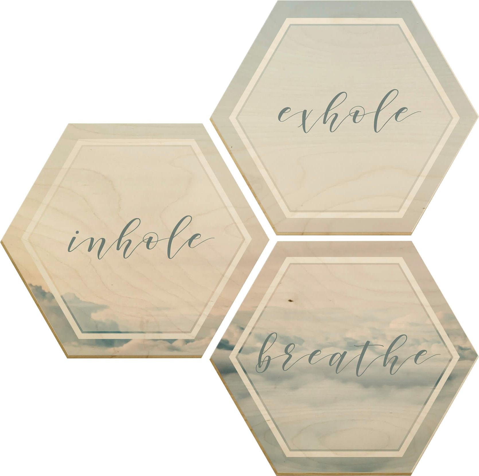 Holzbild »Inhale Exhale Breathe«, (Set, Dekoratives Bild), Holzposter Collage