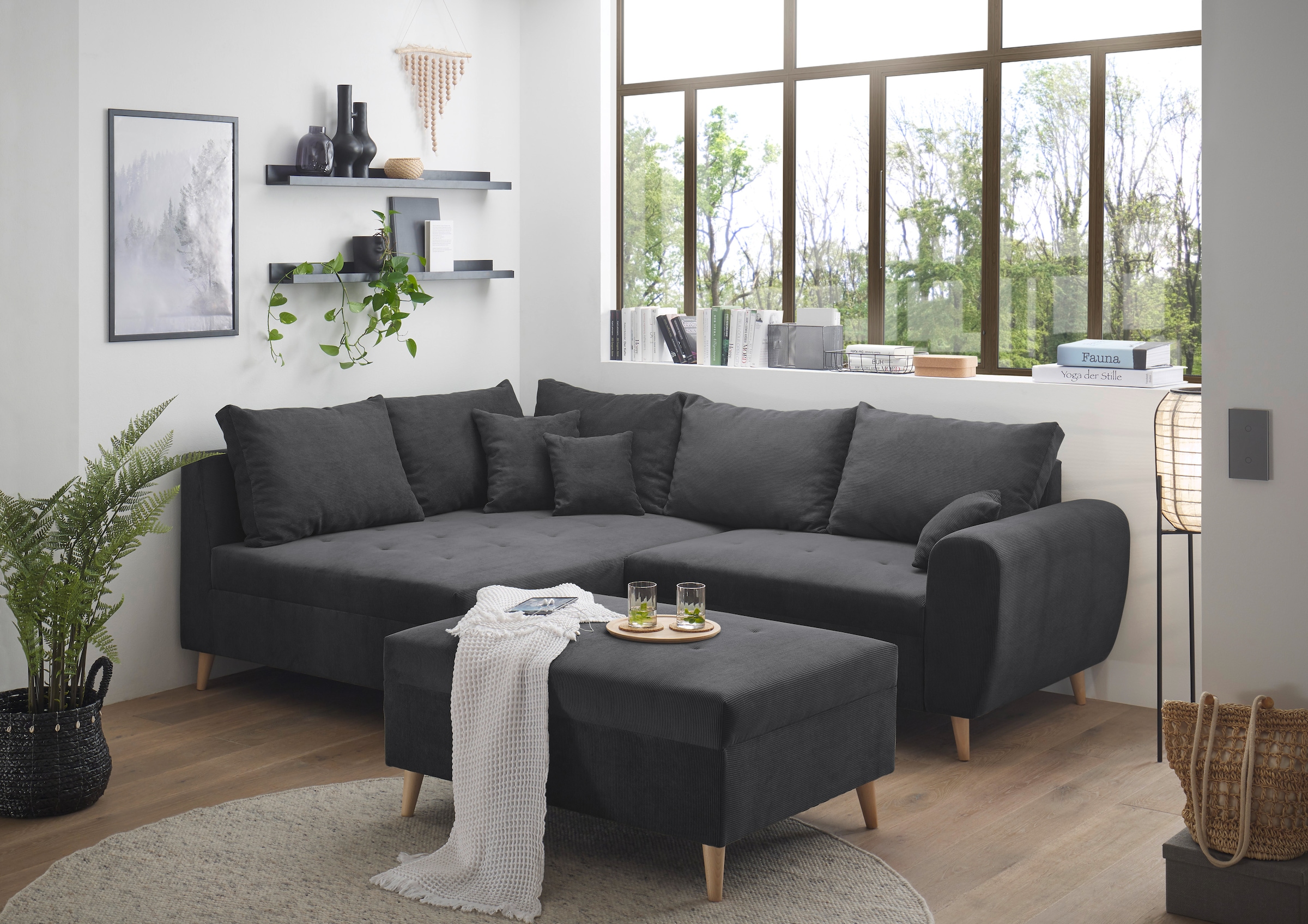 Image of ED EXCITING DESIGN Ecksofa "Calanda L-Form" mit Hocker & 3 Zierkissen