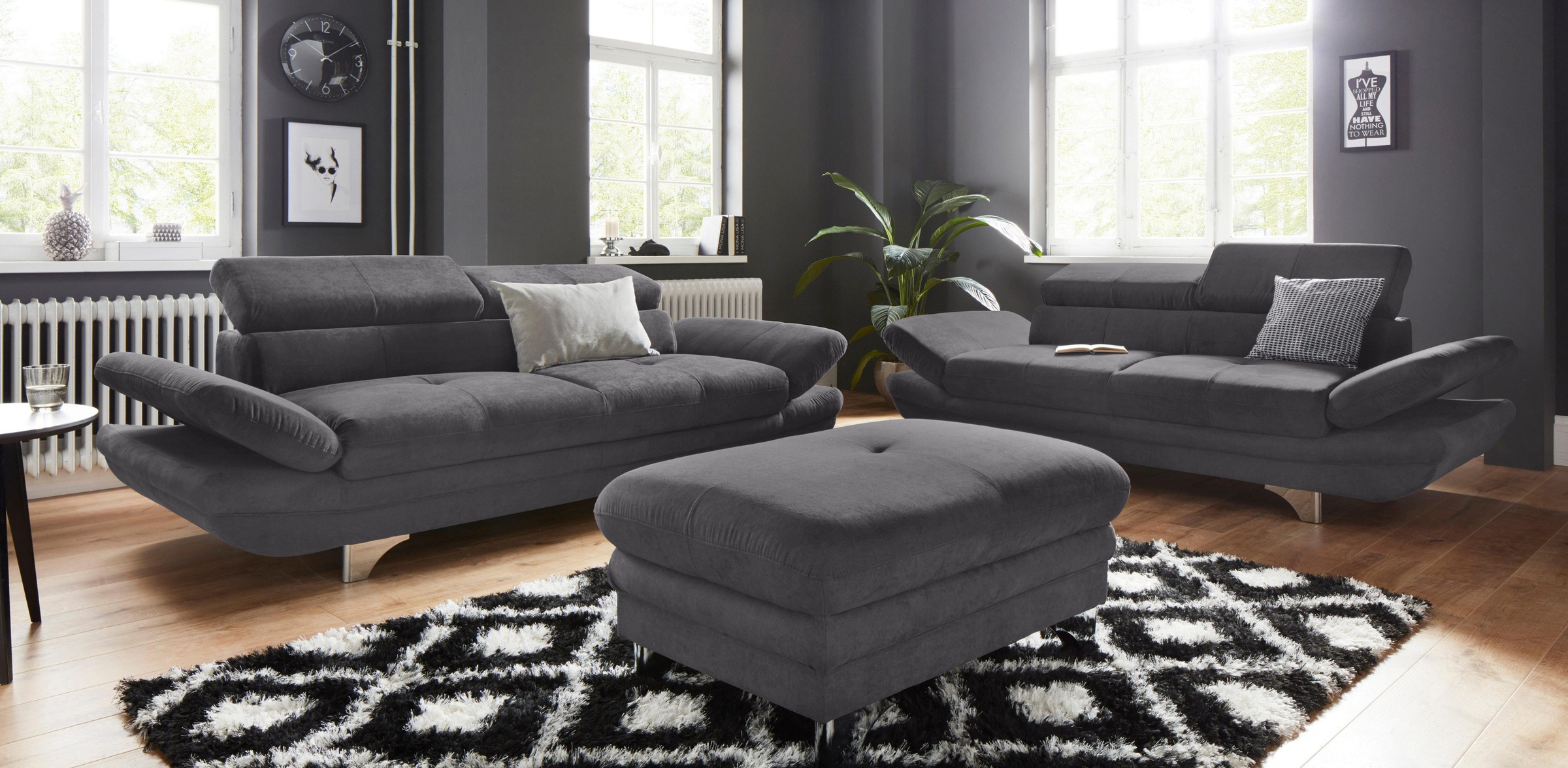 COTTA Polstergarnitur »Enterprise« Set,  Set bestehend aus 2,5-Sitzer mit Arm- & Kopfteilverstellung & Hocker