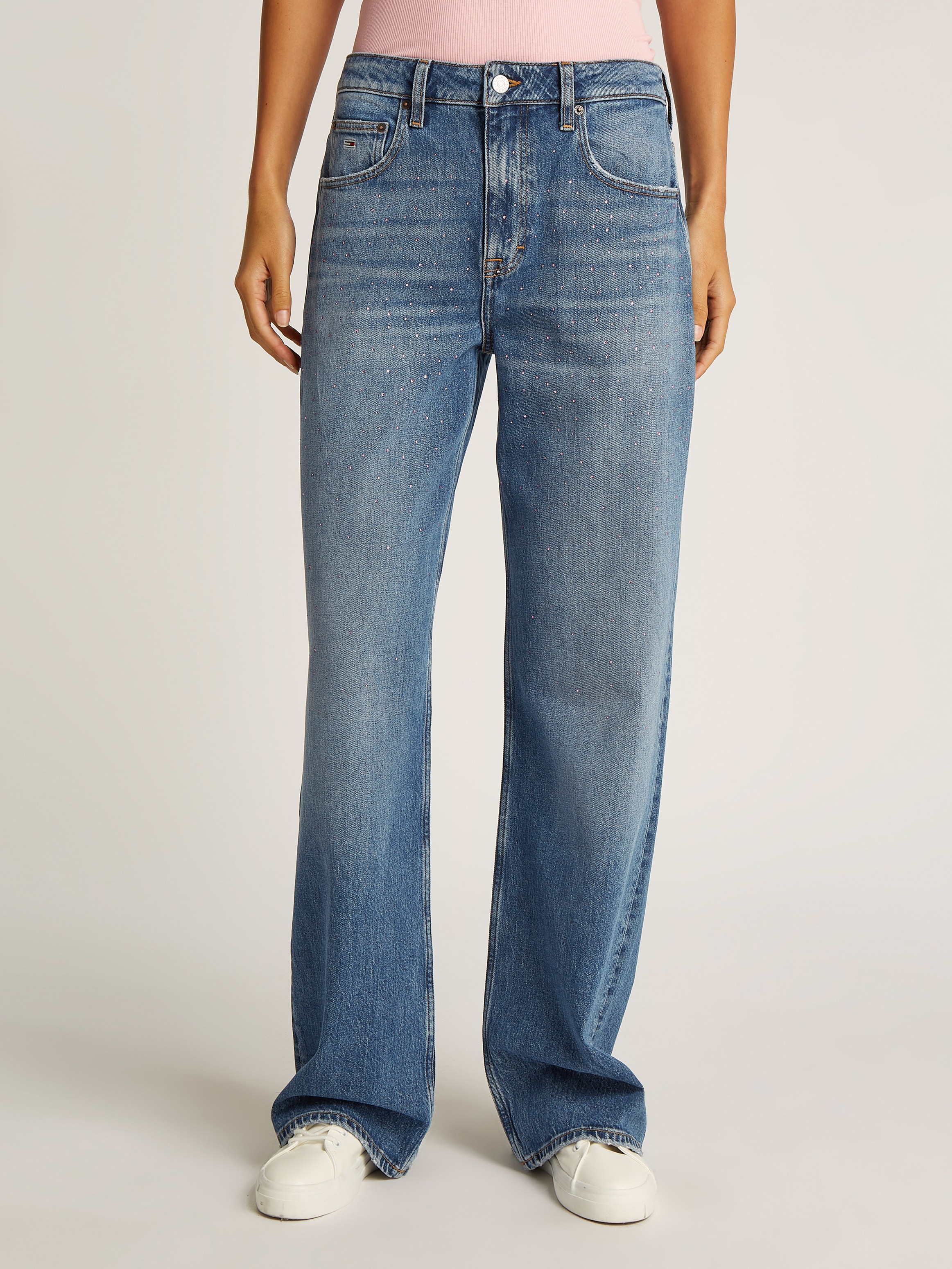 Tommy Jeans Straight-Jeans »Mia Mid Rise Relaxed Straight«, mit Strass-Steinen