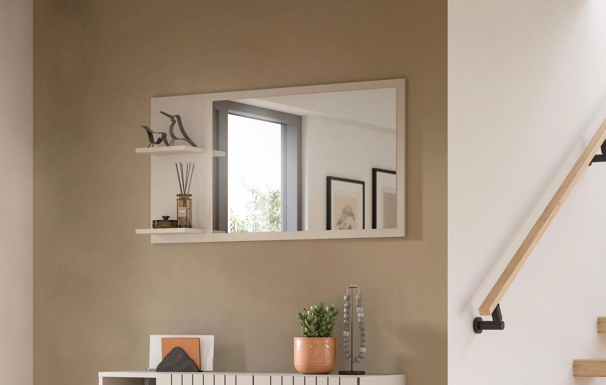 Home affaire Spiegel »TATIO, 106x55x16 cm, 2 Ablageböden, grosse Spiegelfläche« Garderobenspiegel, Flurspiegel