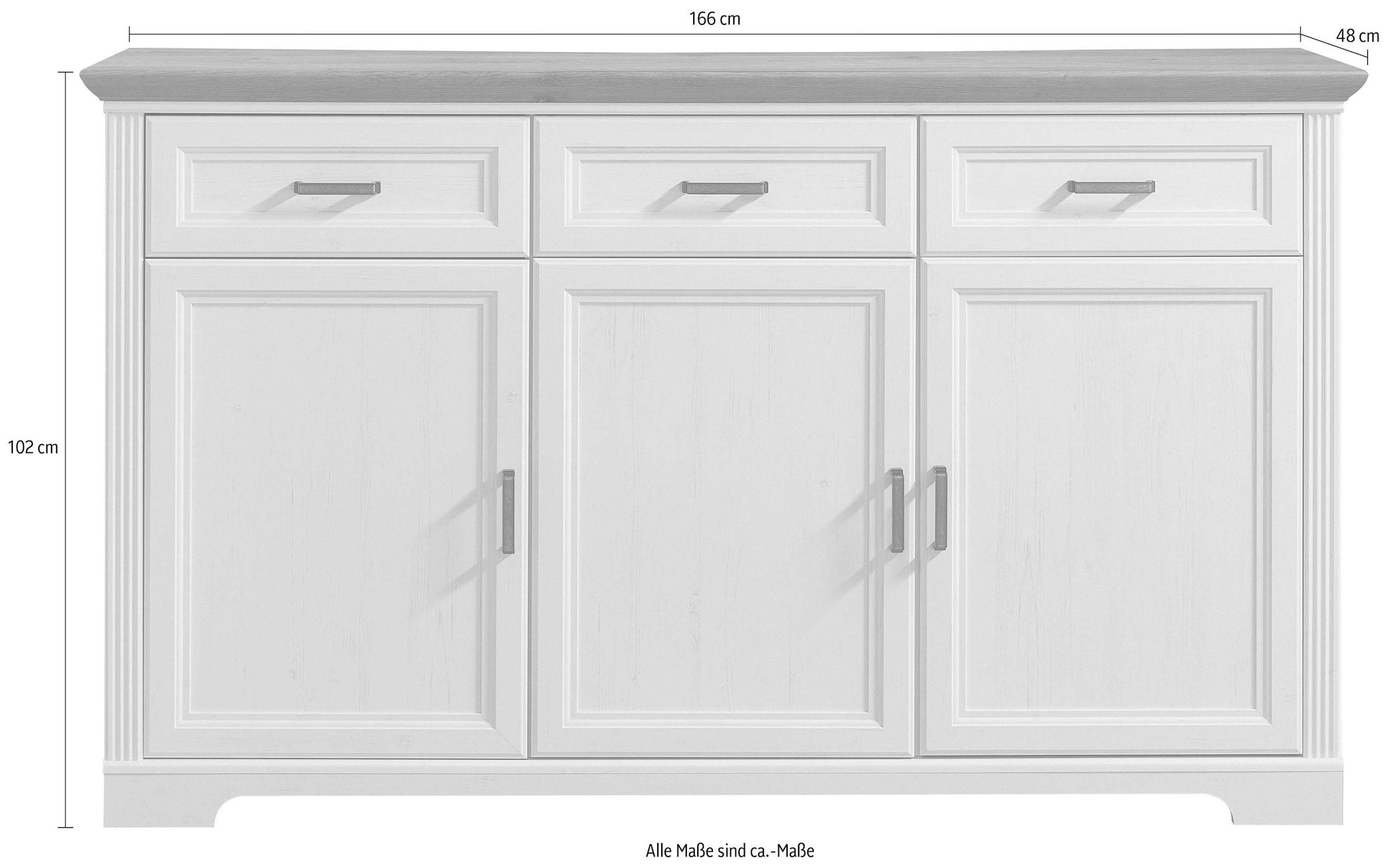 Innostyle Sideboard »Jasmin« Breite 166 cm, 3 Holztüren, 3 Schubkästen