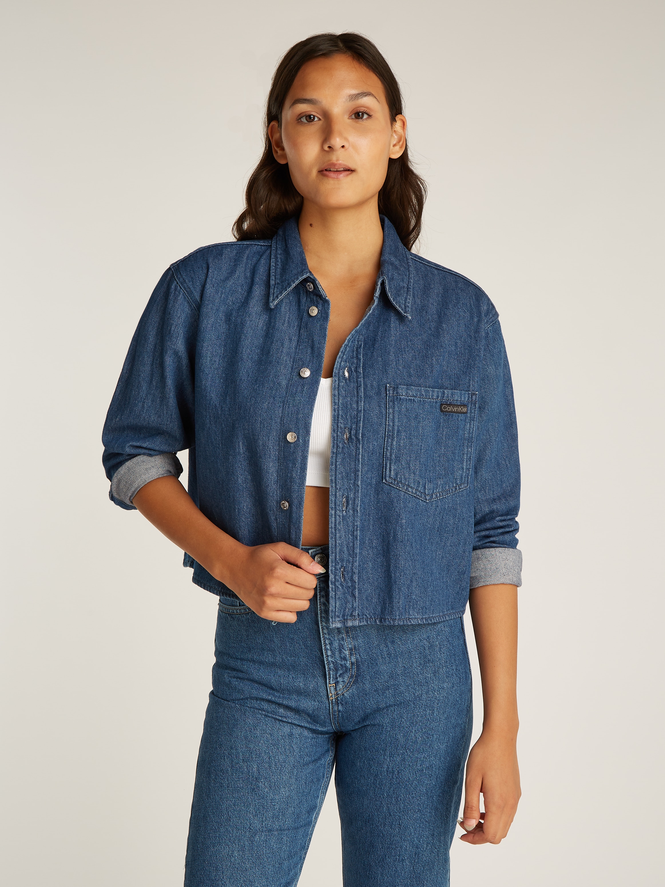 Calvin Klein Jeans Jeansbluse »CROPPED DAD DENIM SHIRT«, in blauer Waschung