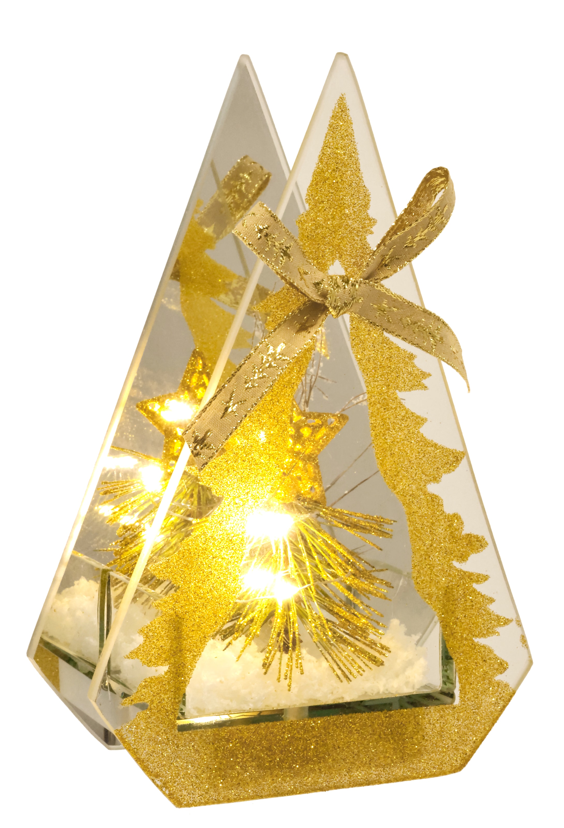 Image of I.GE.A. LED-Dekofigur "Dekoobjekt aus Glas mit LED Licht" Mit Tannenbaum Kunstschnee Deko Weihnachten Weihnachtsdeko Dekoration