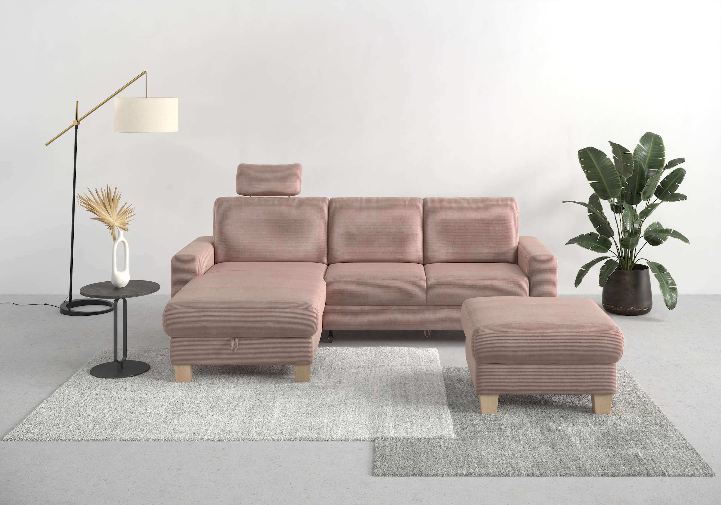 Home affaire Ecksofa »Summer L-Form«, mit Recamiere, mit oder ohne Bettfunktion und Bettkasten, Cord-Bezug